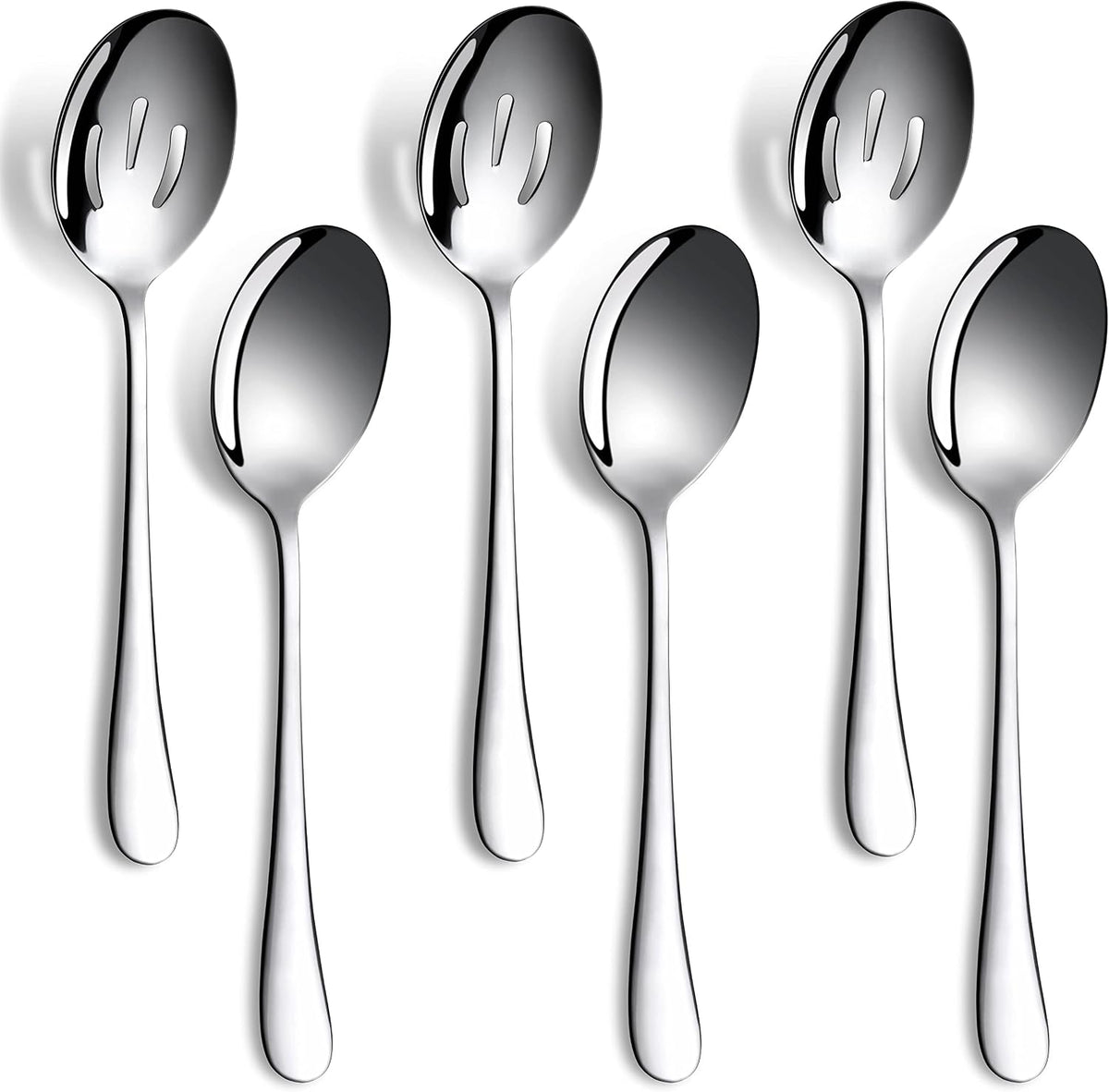 6 PCS Serving Spoons Set, 8.7 Inch Serving Spoon, Slotted Spoons, Silver