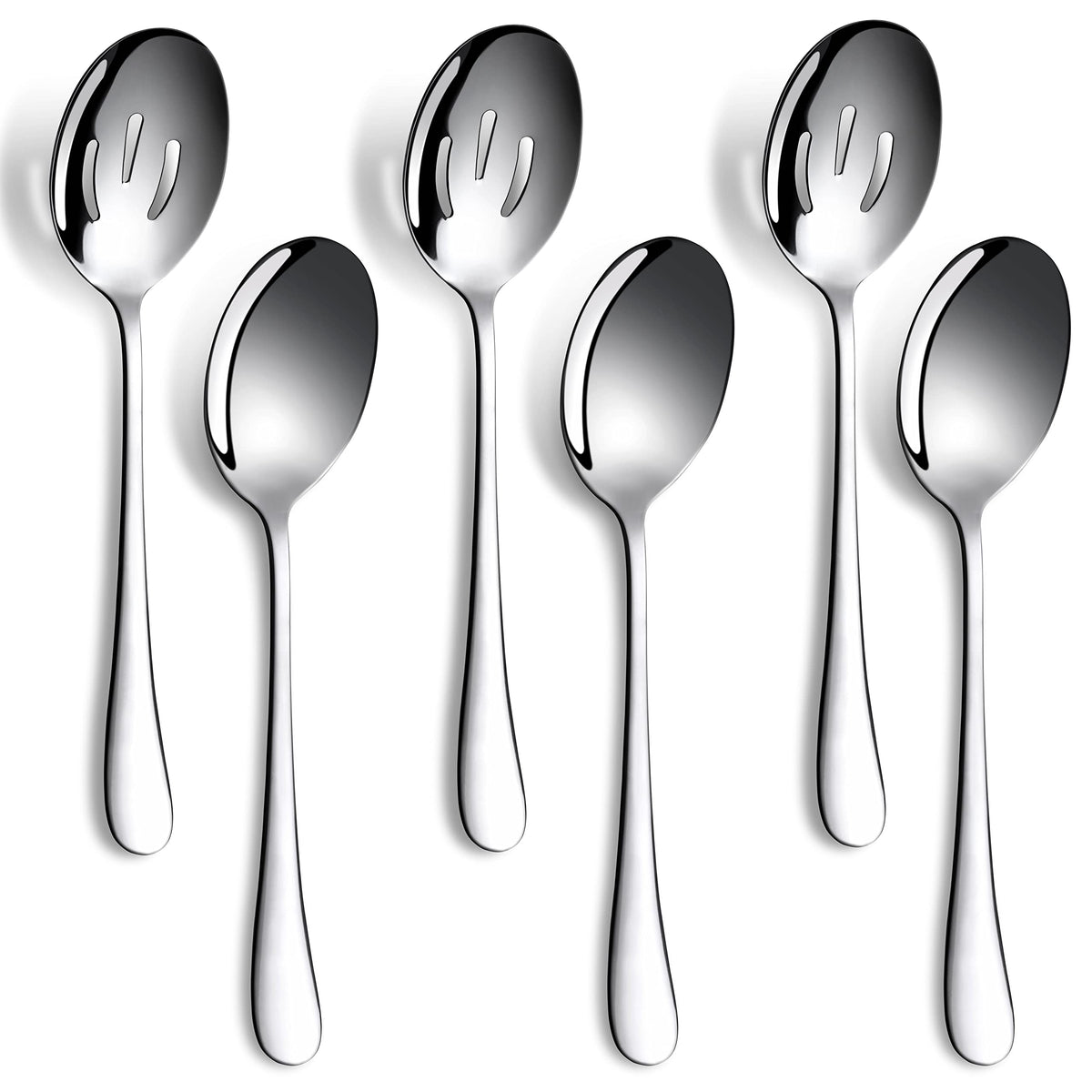 6 PCS Serving Spoons Set, 8.7 Inch Serving Spoon, Slotted Spoons, Silver