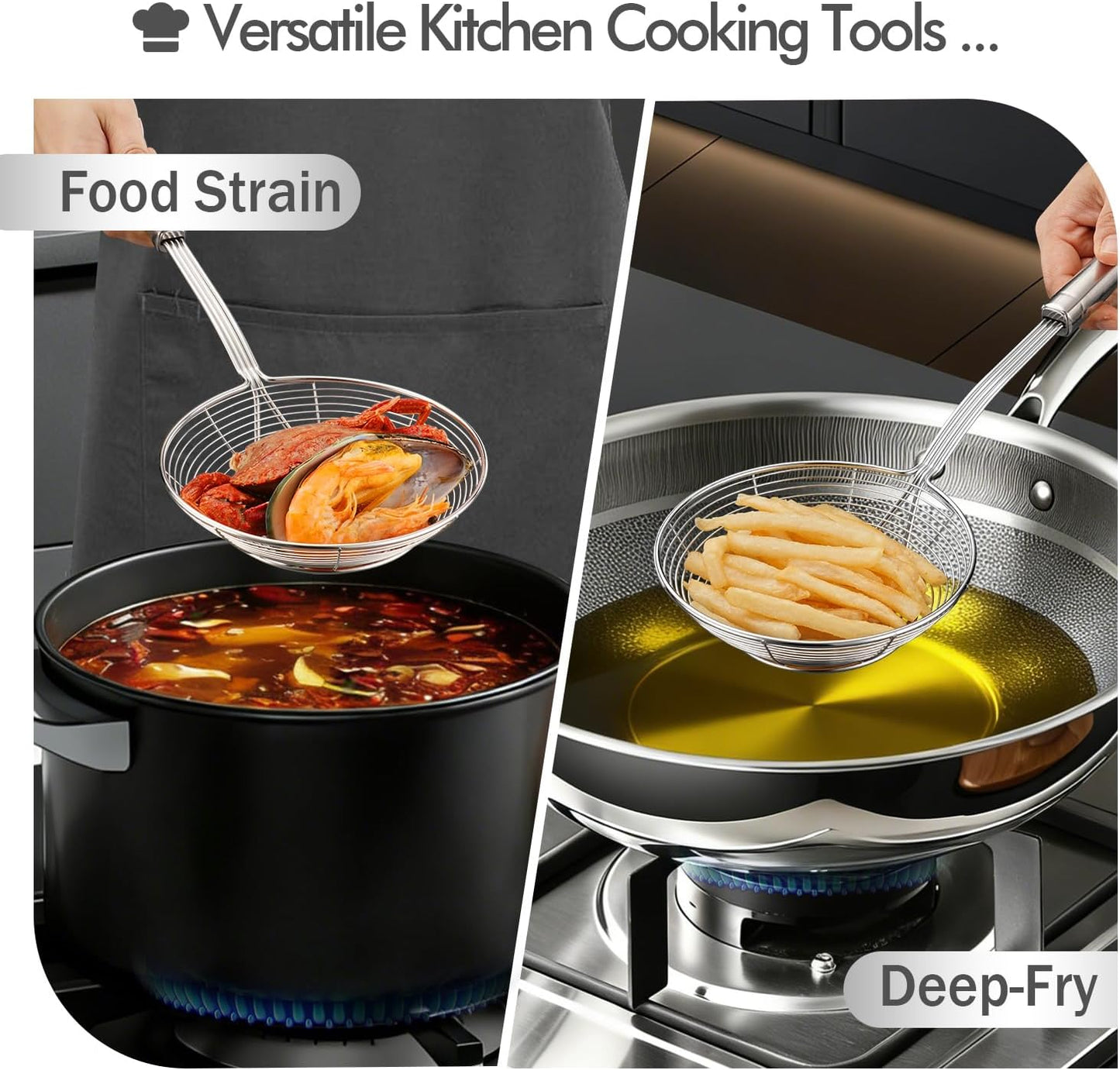 5.3 Inch Spider Strainer With Mesh Fatsoff Soup Scoop,Slotted Spoon For Cooking,Fat Skimmer Spoon For Kitchen Fryer Basket
