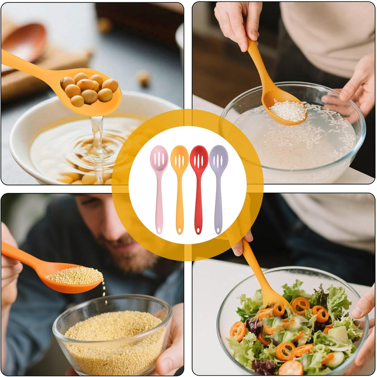 4 Pcs Slotted Spoons For Cooking,Nonstick Mixing Serving Spoons