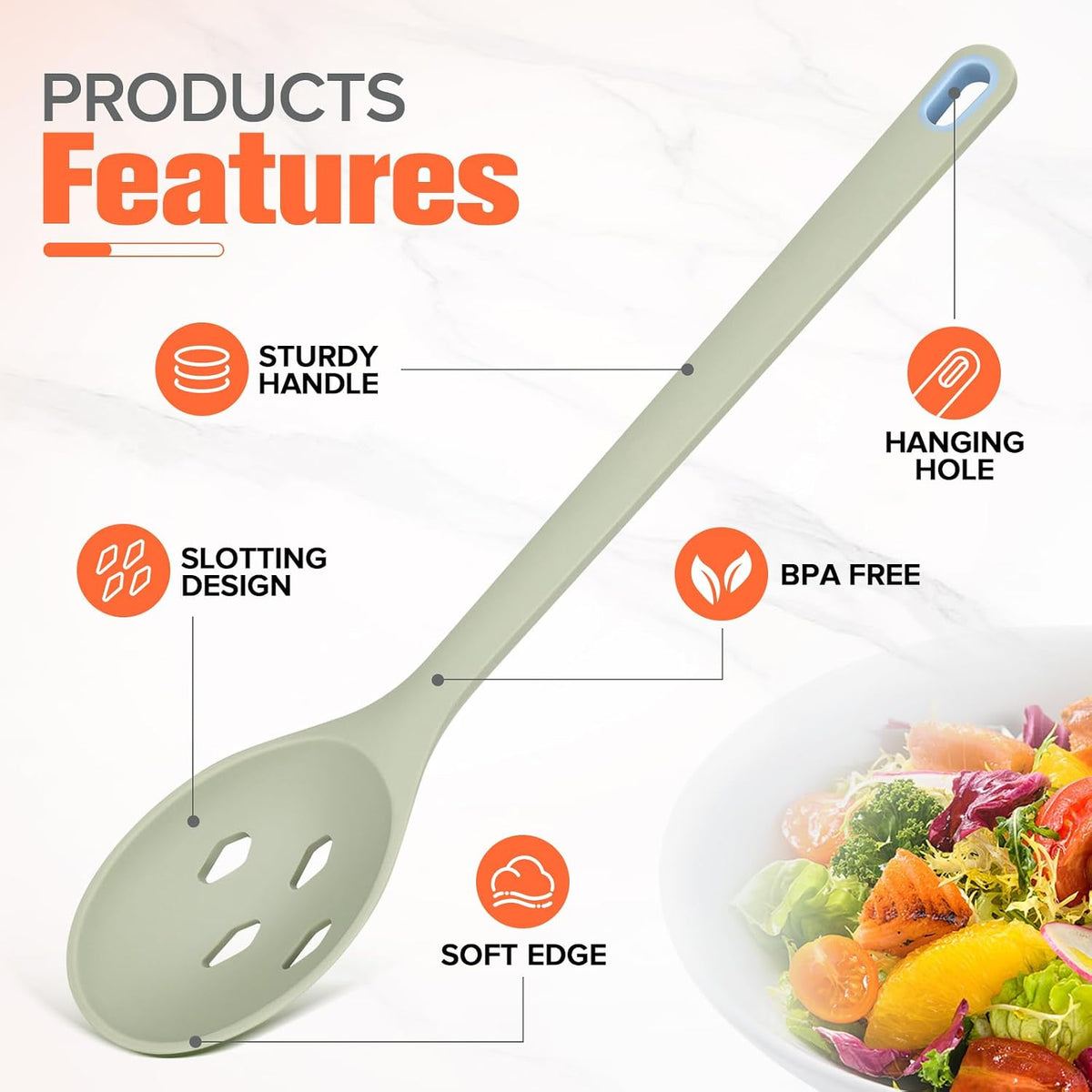 Silicone Cooking Spoon, Solid&Slotted Spoons, 2 Pack (Green)
