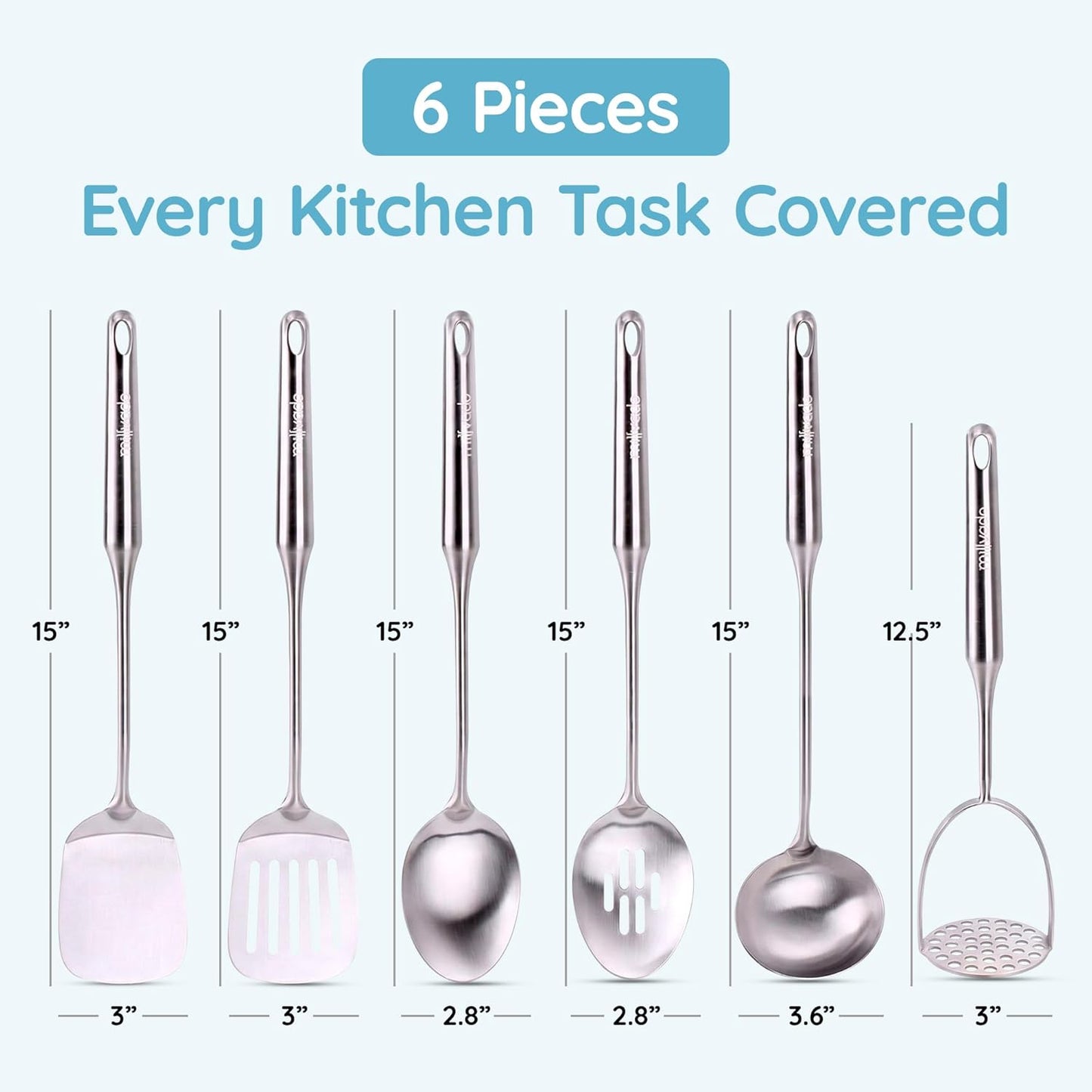 Stainless Steel Slotted Cooking Spoon, 15 Inch Large Metal Chef Strainer Utensil For Cooking, Serving, And Mixing, The #1 Dishwasher Safe Kitchen Tool, Long Spoon With Holes