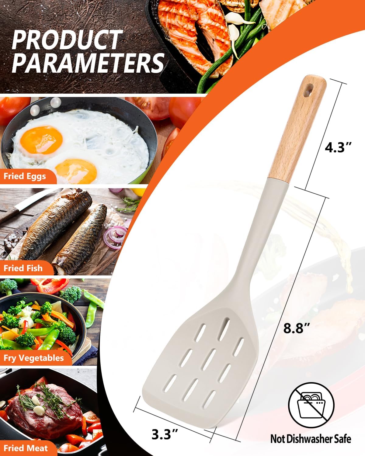 Badiano Silicone Spatula, Non Stick Turner for Cooking, Food Grade, Khaki