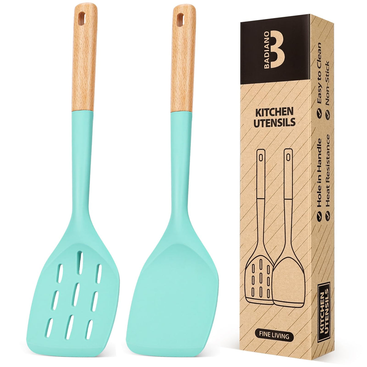Badiano Silicone Spatula, Non Stick Turner for Cooking, Food Grade, Khaki