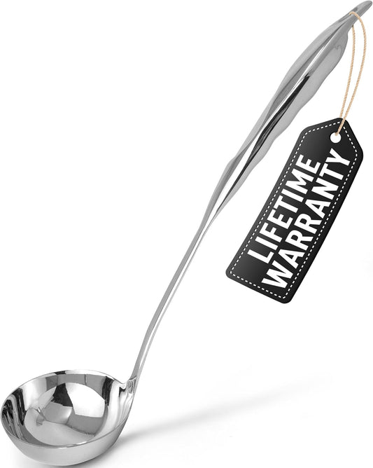 Zulay Kitchen Stainless Steel Soup Ladle - 13” Large Ladle for Soups, Stews & Sauces - Durable, Heat-Resistant, Rust-Proof & Dishwasher Safe Kitchen Utensil with Ergonomic Handle
