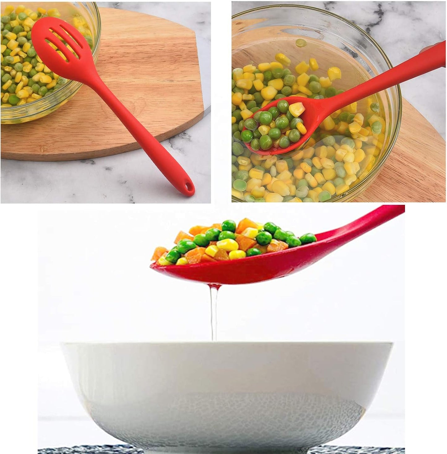 4 Pieces Silicone Slotted Spoons,Nonstick Mixing Serving Spoons for Kitchen Cooking Bake Stir Draining Tool