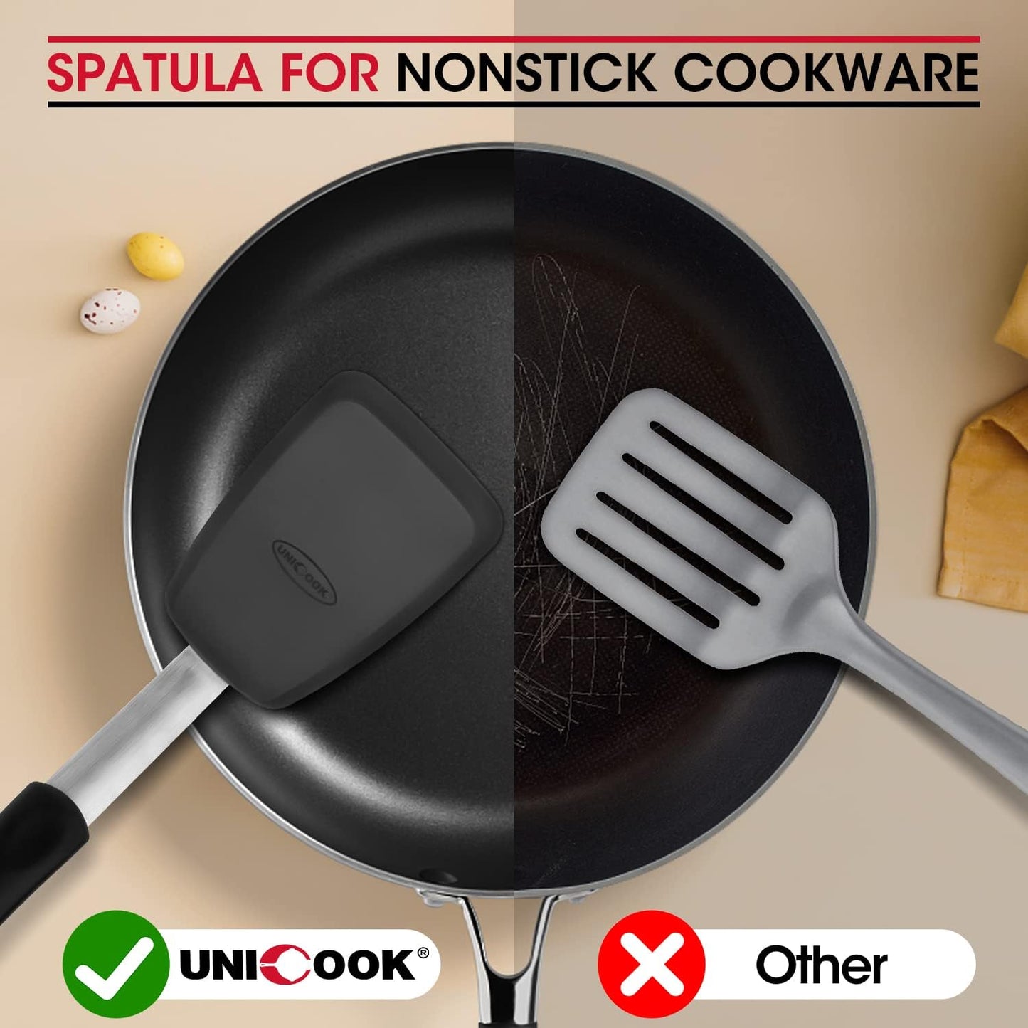 Unicook 2 Pieces Flexible Silicone Spatula Set for Kitchen Use, Food Grade