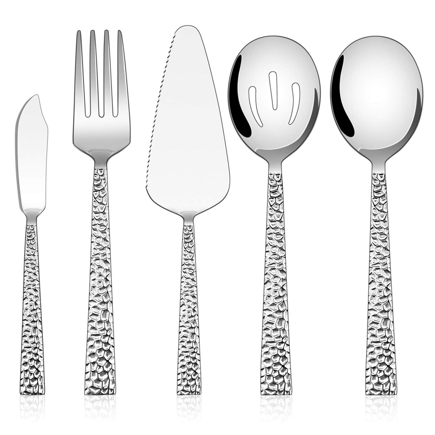 E-far Hammered Slotted Serving Spoons, 4-Piece Stainless Steel Tablespoons Hostess Serving Utensils Set for Catering Buffet Party Wedding Kitchen Restaurant, Dishwasher Safe