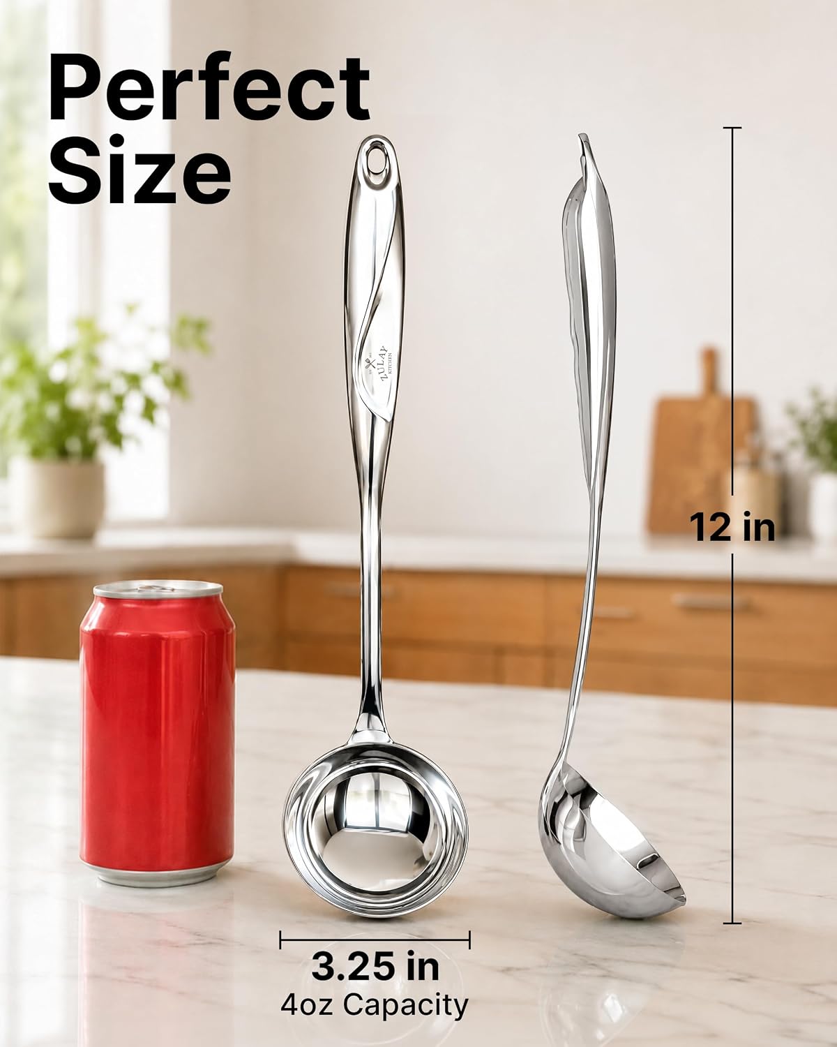 Zulay Kitchen Stainless Steel Soup Ladle - 13” Large Ladle for Soups, Stews & Sauces - Durable, Heat-Resistant, Rust-Proof & Dishwasher Safe Kitchen Utensil with Ergonomic Handle