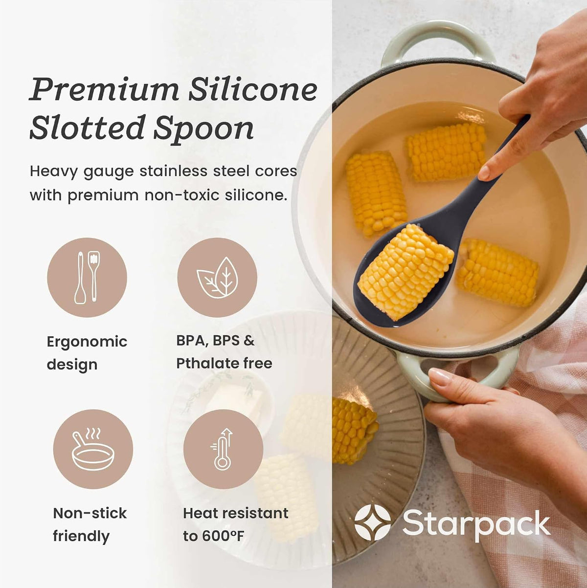 Starpack 'Let it Drain' Silicone Slotted Spoon(10.6 Inches) - Small Slotted Spoon for Cooking Heat Resistant to 600°F - Silicone Slotted Serving Spoons, Non Stick Slotted Cooking Spoon