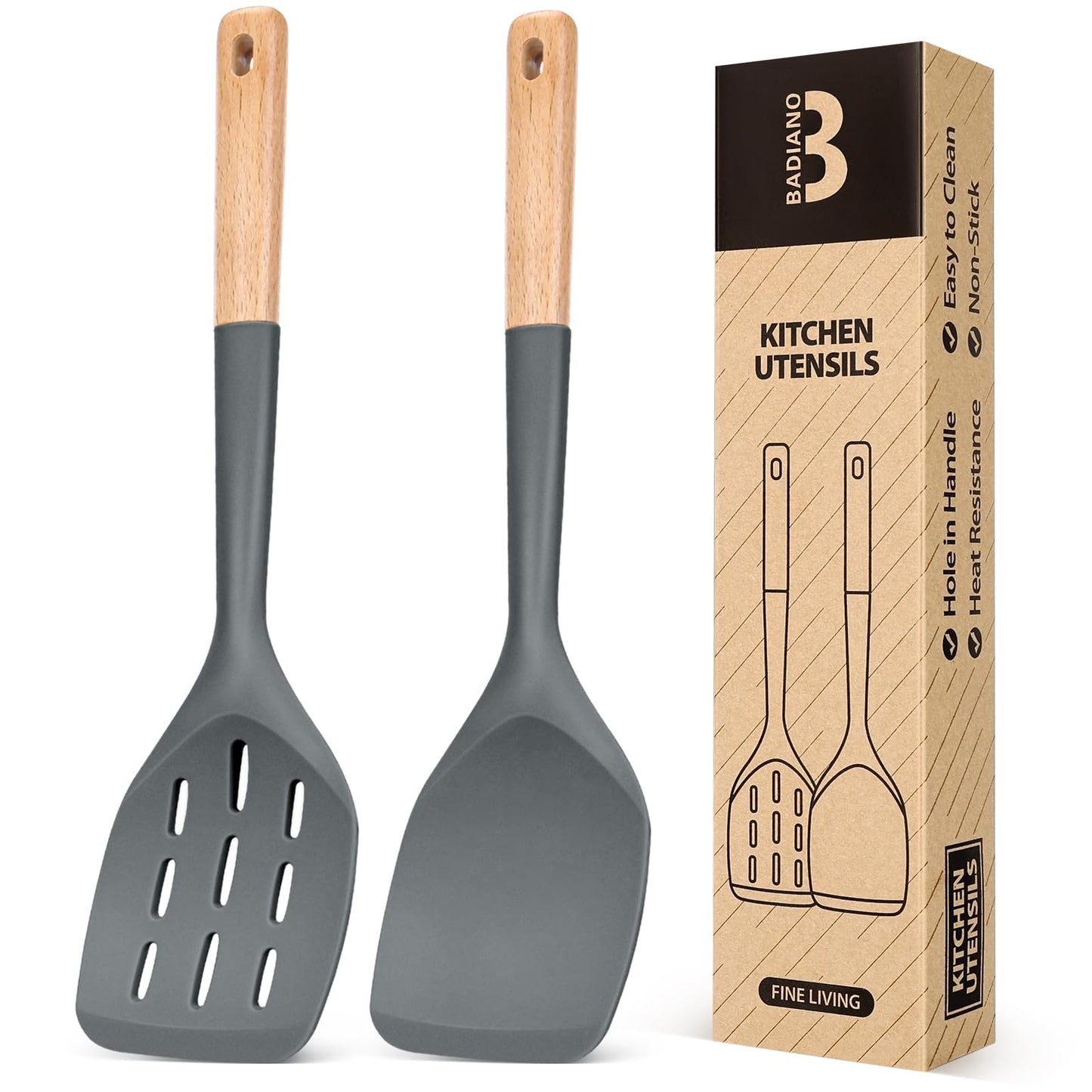 Badiano Silicone Spatula, Non Stick Turner for Cooking, Food Grade, Khaki