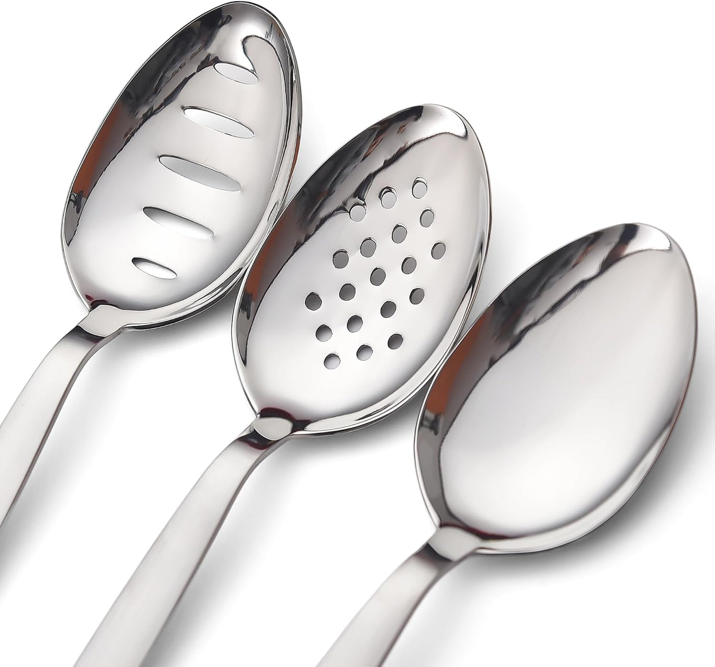 3-PCS Kunz Spoon | 9 Inch 18/10 Stainless Steel Serving Spoons Set Include Serving Spoon, Slotted and Perforated Spoons (Medium 9 Inch, 3 Pack All Kunz)