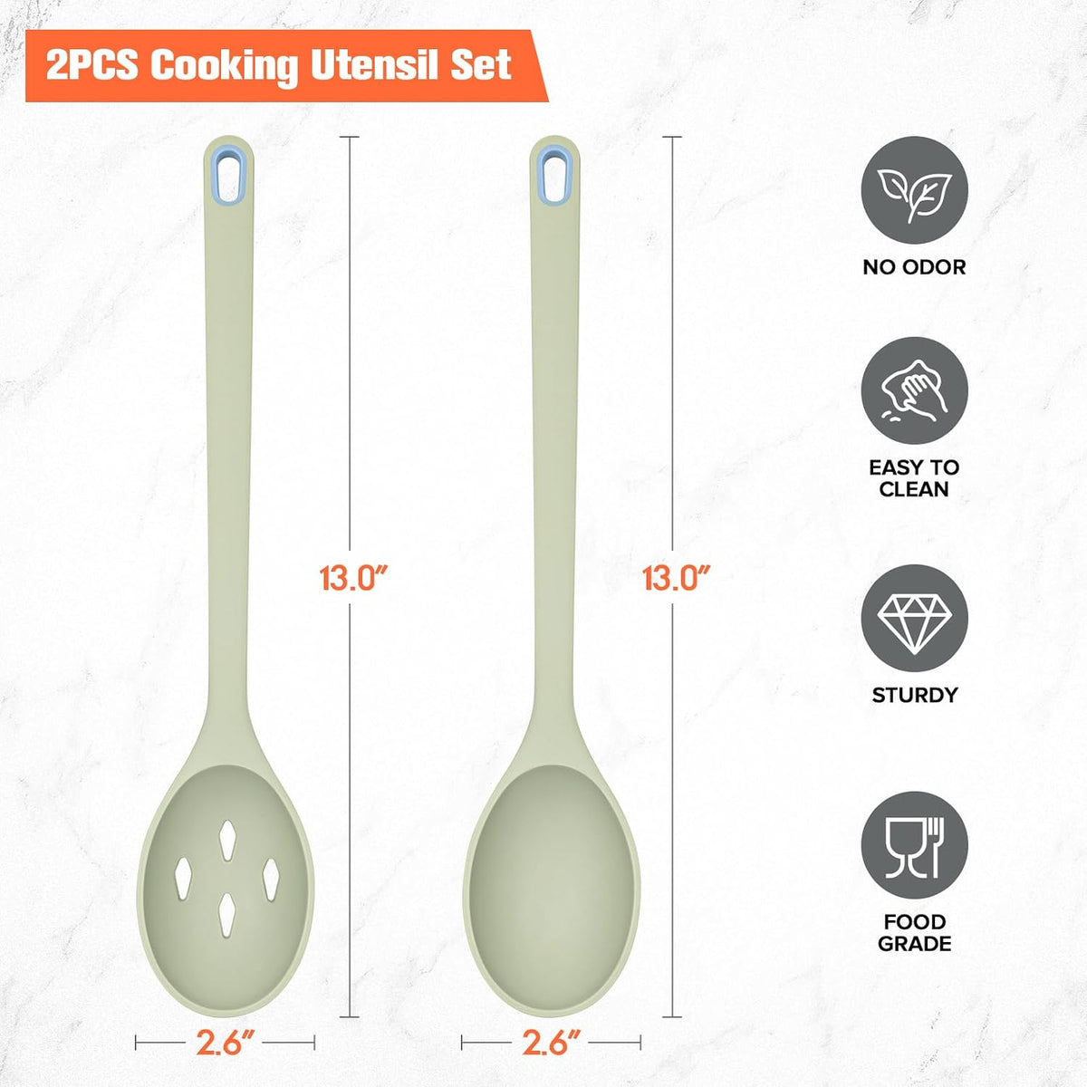 Silicone Cooking Spoon, Solid&Slotted Spoons, 2 Pack (Green)