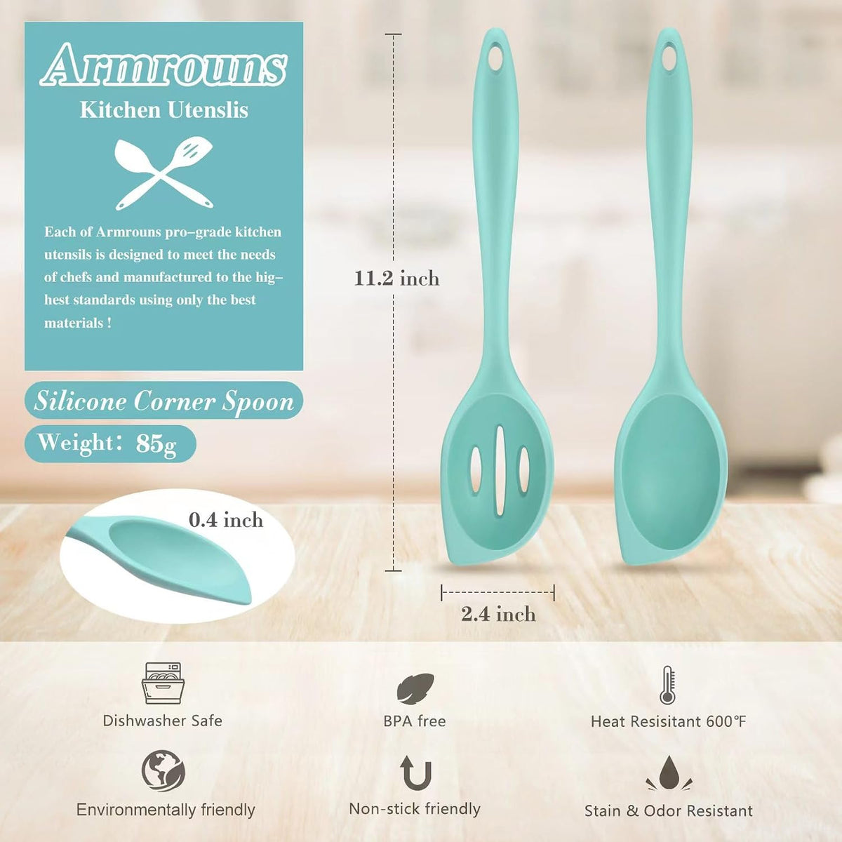 Silicone Corner Spoon Slotted, Heat Resistant Rubber Spoonula for Mixing, Serving, Scraping, Non-stick Slotted Cooking Spoons