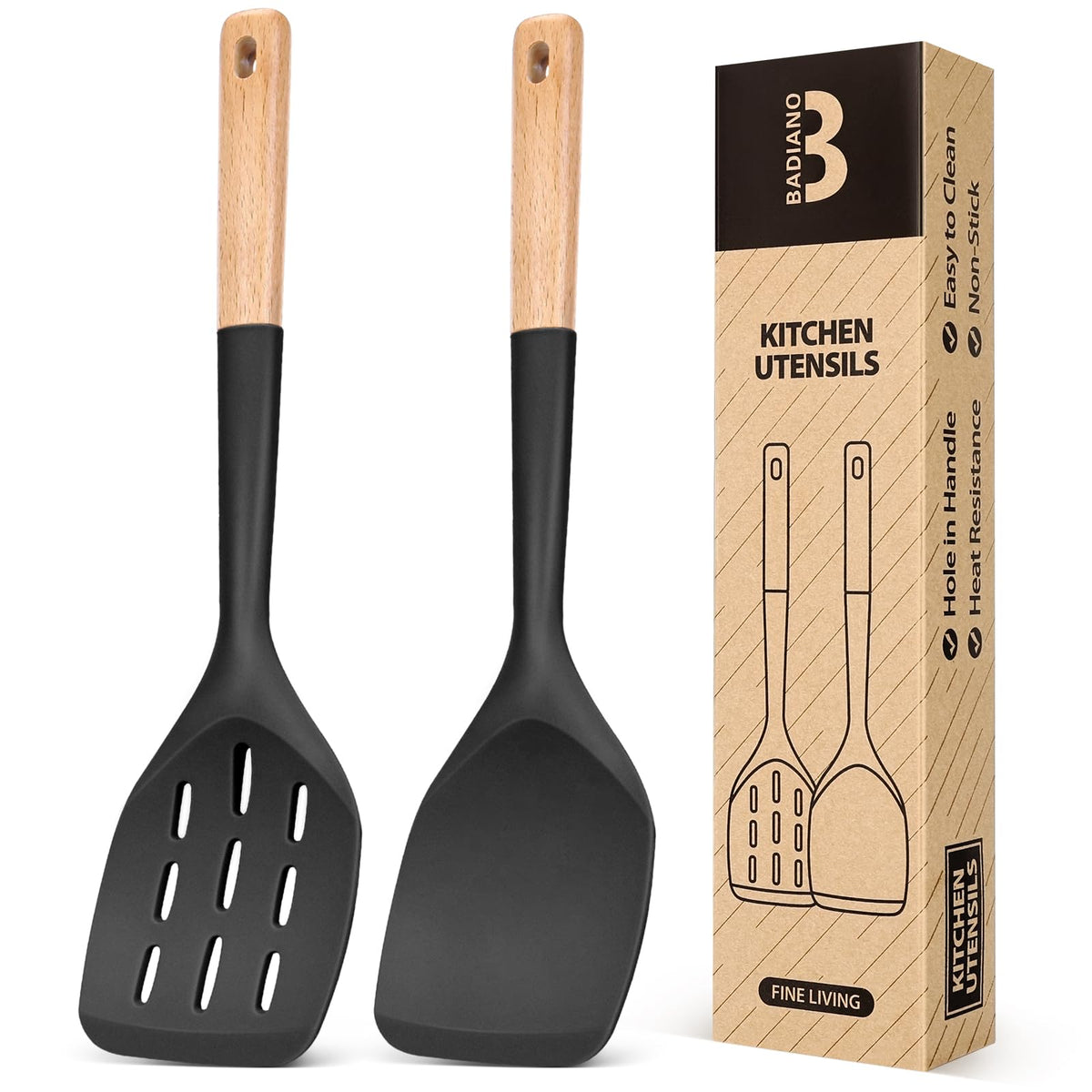 Badiano Silicone Spatula, Non Stick Turner for Cooking, Food Grade, Khaki