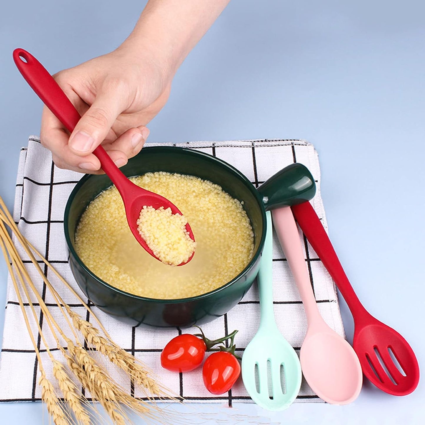 4 PCS Colorful Silicone Serving Spoons - Small Slotted Spoons for Straining Oil, Juices & Serving
