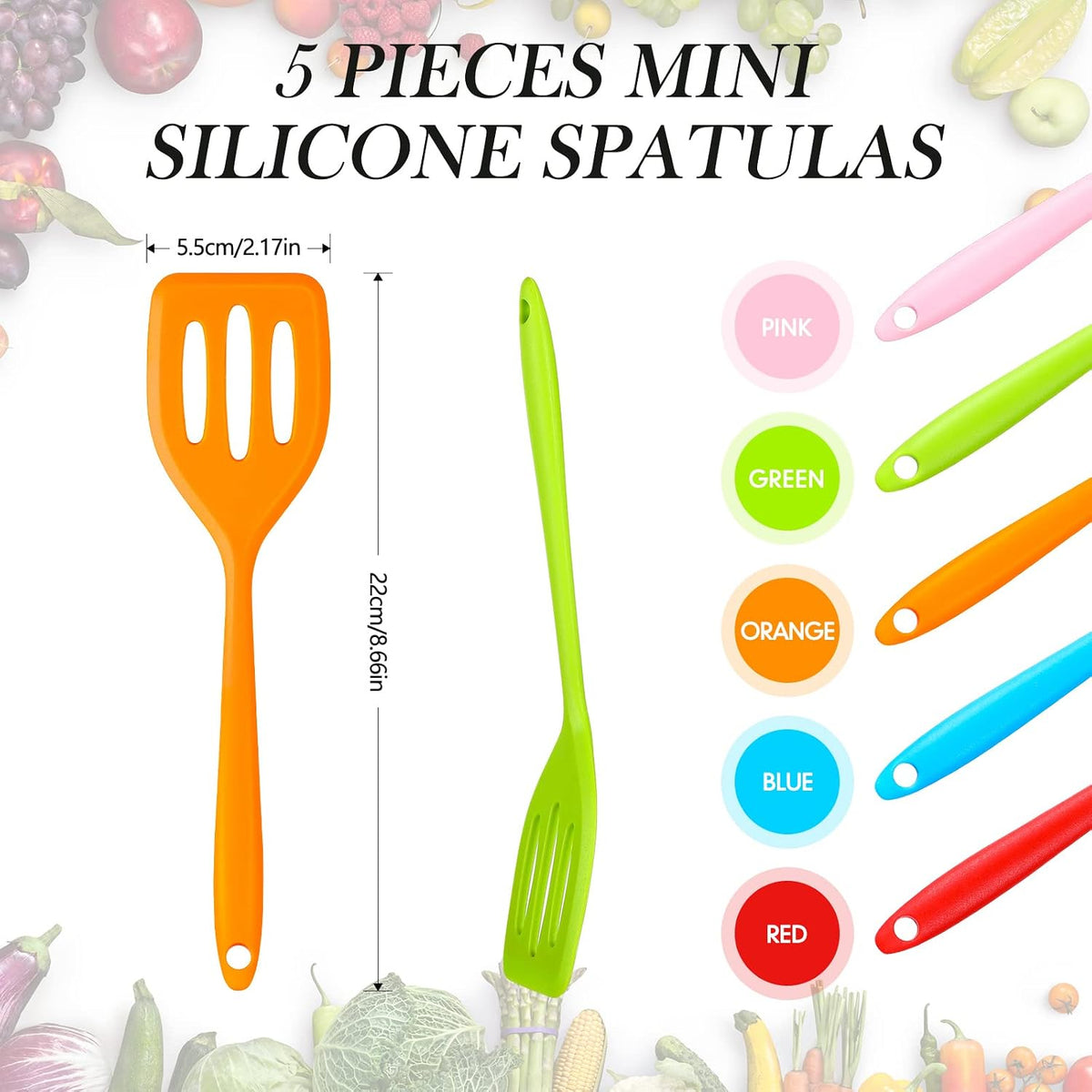 5 Pack Small Silicone Slotted Spatula Turner for Cooking Baking