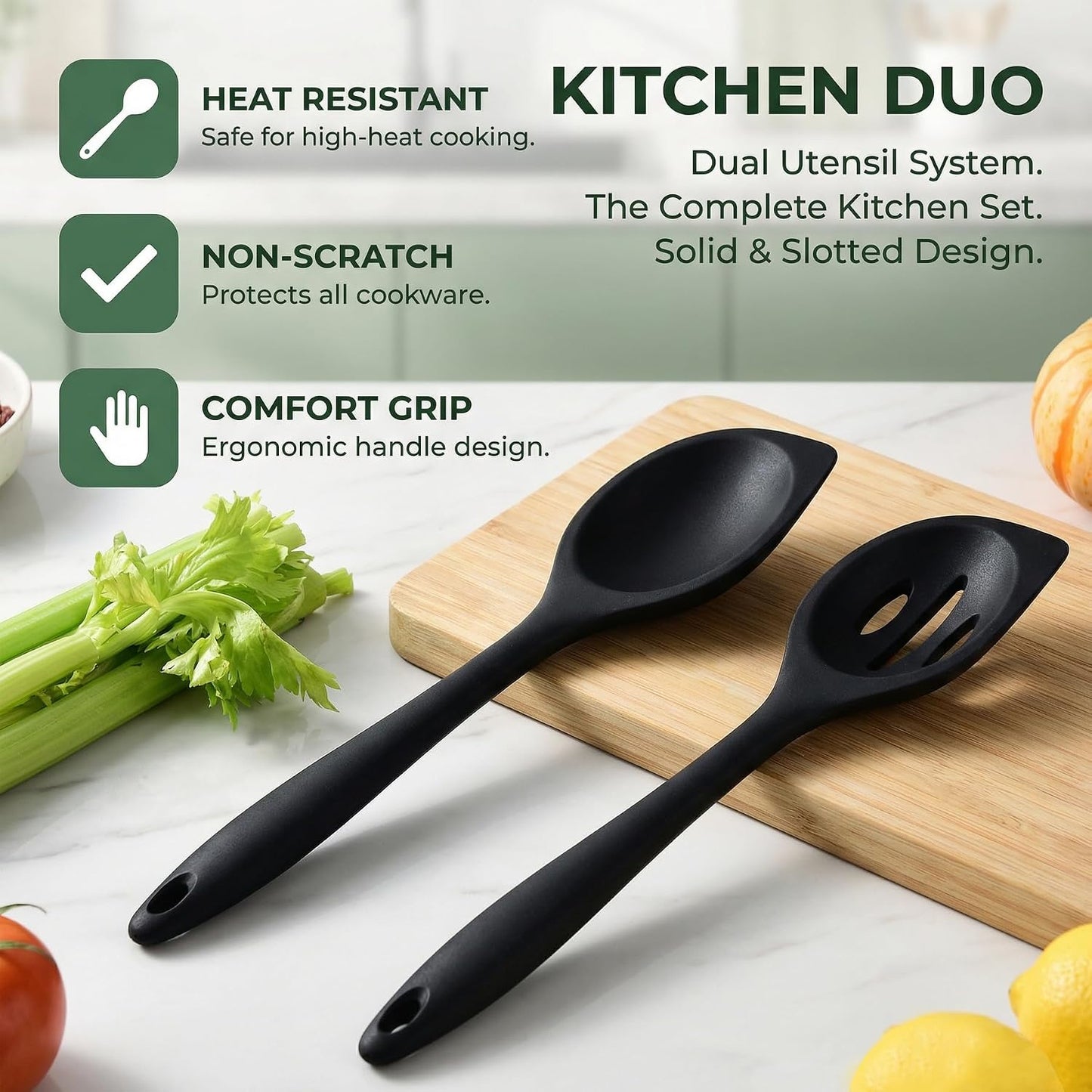 Silicone Cooking Spoon, Slotted Spatula Spoon for Nonstick Cookware