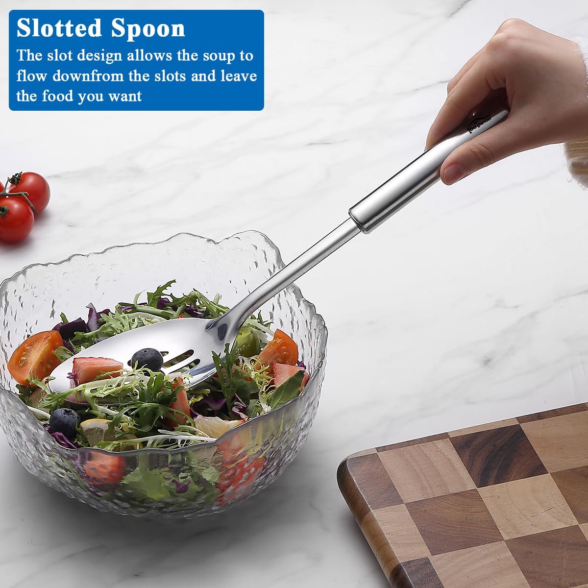 Berglander Kitchen Skimmer Slotted Spoons for Straining 2 pcs 13", Stainless Steel Kitchen Spider Strainer Ladle Spoon for Straining Pasta/Cooking/Frying/Noodle, Metal Kitchen Utensils Pasta Spoon
