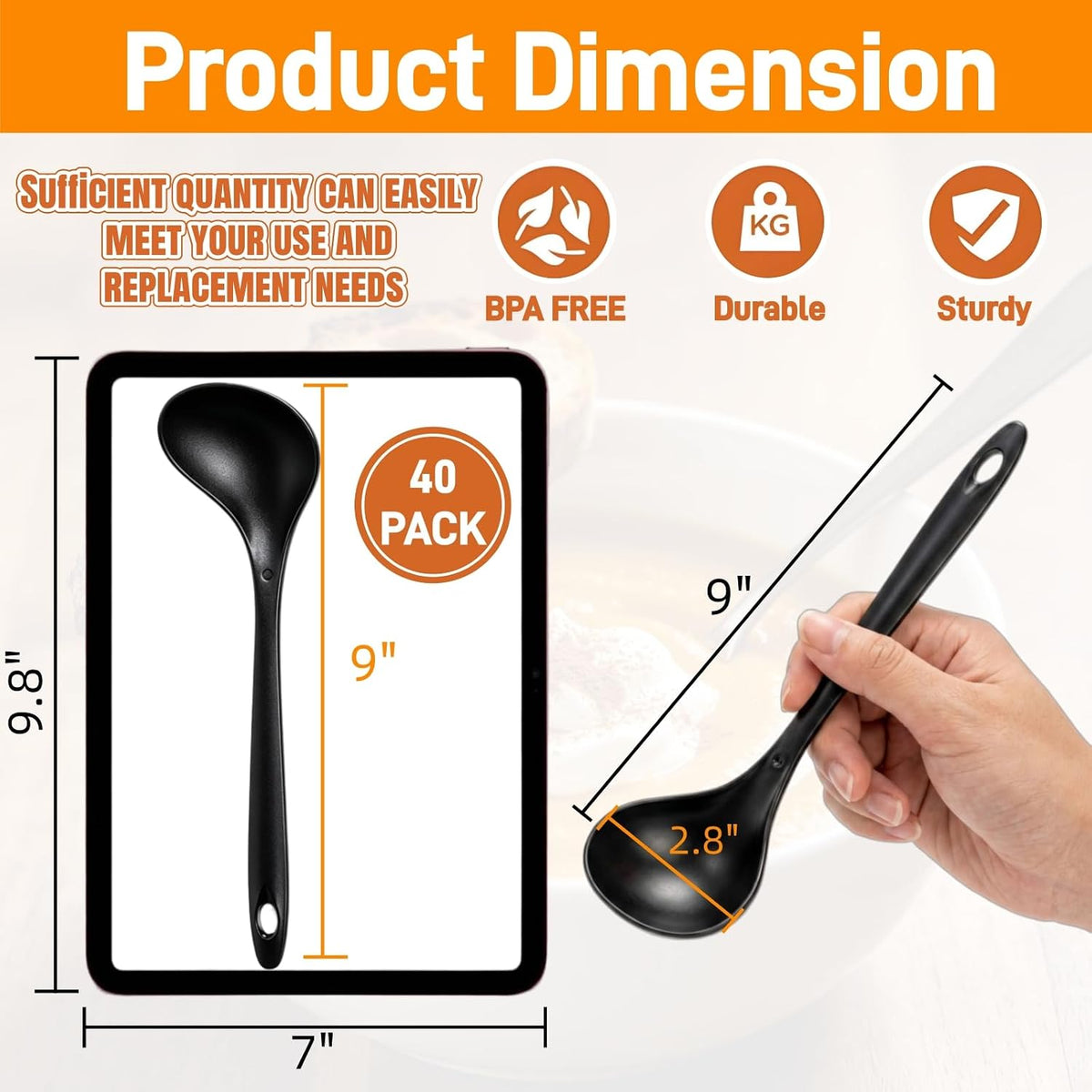 40 Pack 1.5 Oz Plastic Ladle Spoons, 9 x 2.8 Inch