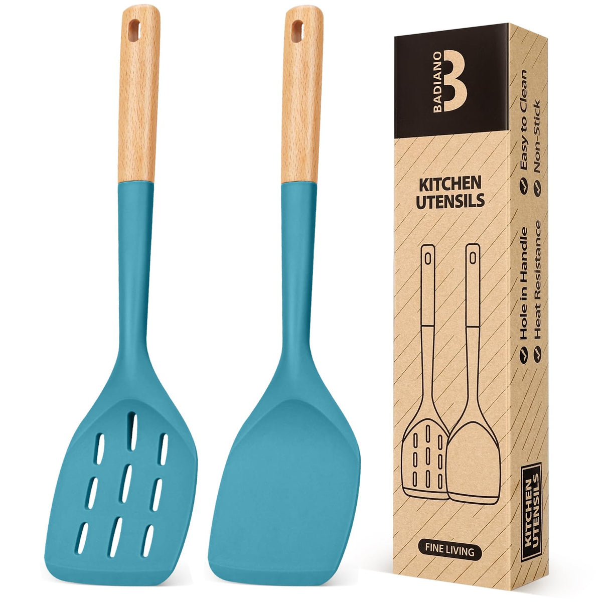 Badiano Silicone Spatula, Non Stick Turner for Cooking, Food Grade, Khaki