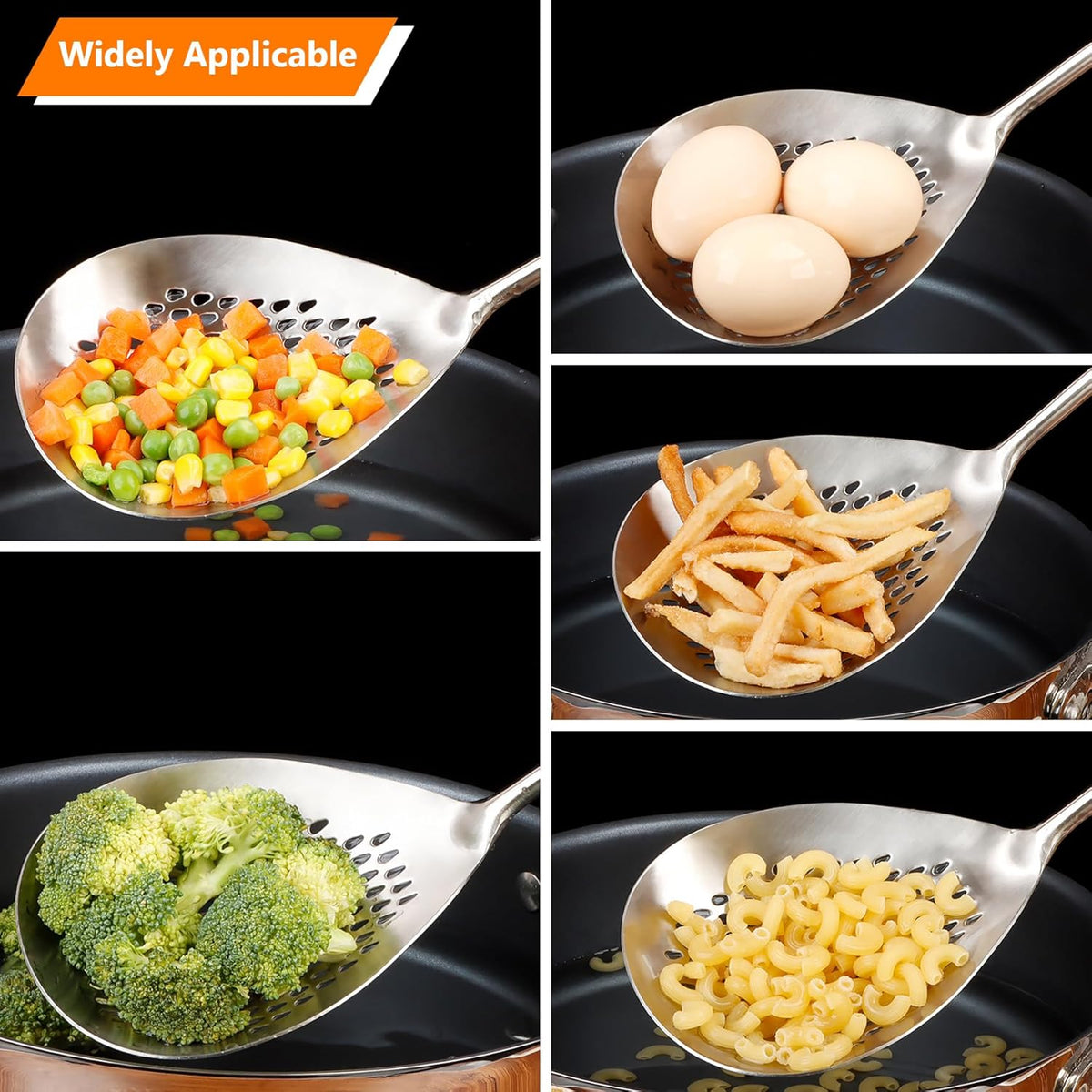 Skimmer Slotted Spoon, 304 Stainless Steel Spider Strainer Skimmer Ladle Spoon for Cooking and Frying, Pasta Strainer Spoon for Draining, 4.3 Inch