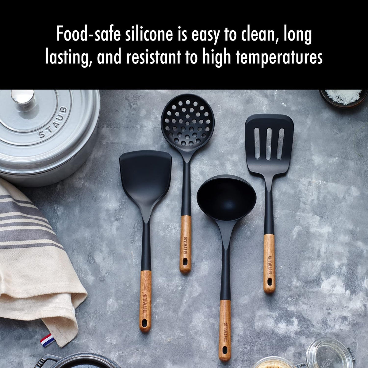 Staub Silicone Spatula, Cooking Utensil, Non-Stick, Black