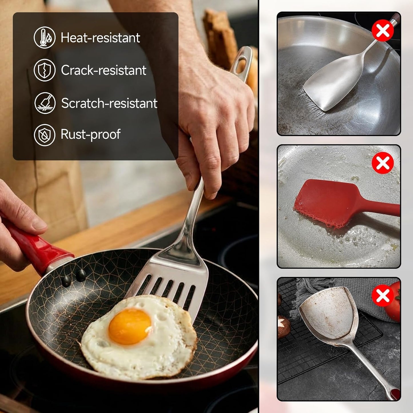4PCS Stainless Steel Kitchen Cooking Utensils Spatula & Spoons Set