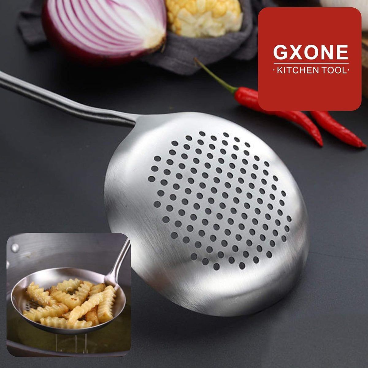 Slotted Spoon,Strainer Skimmer Ladle for Cooking and Frying,15.8Inch