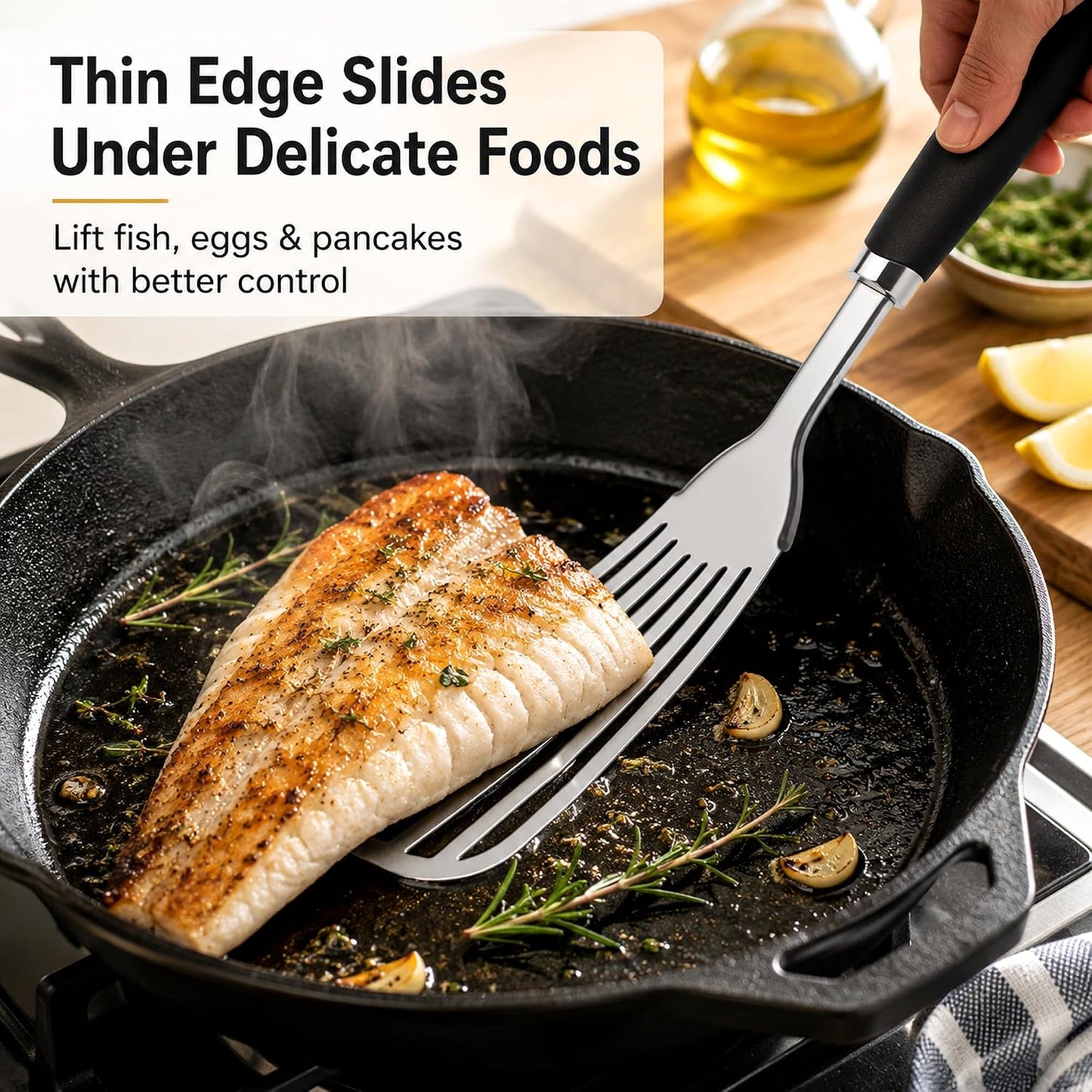 304 Stainless Steel Fish Spatula, Thin Flexible Slotted Turner