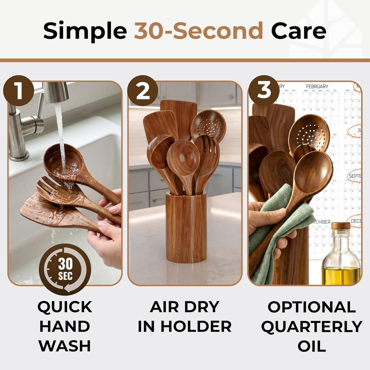 Wooden Utensil Set, 8 Pcs Teak Wooden Spoons for Cooking with Holder