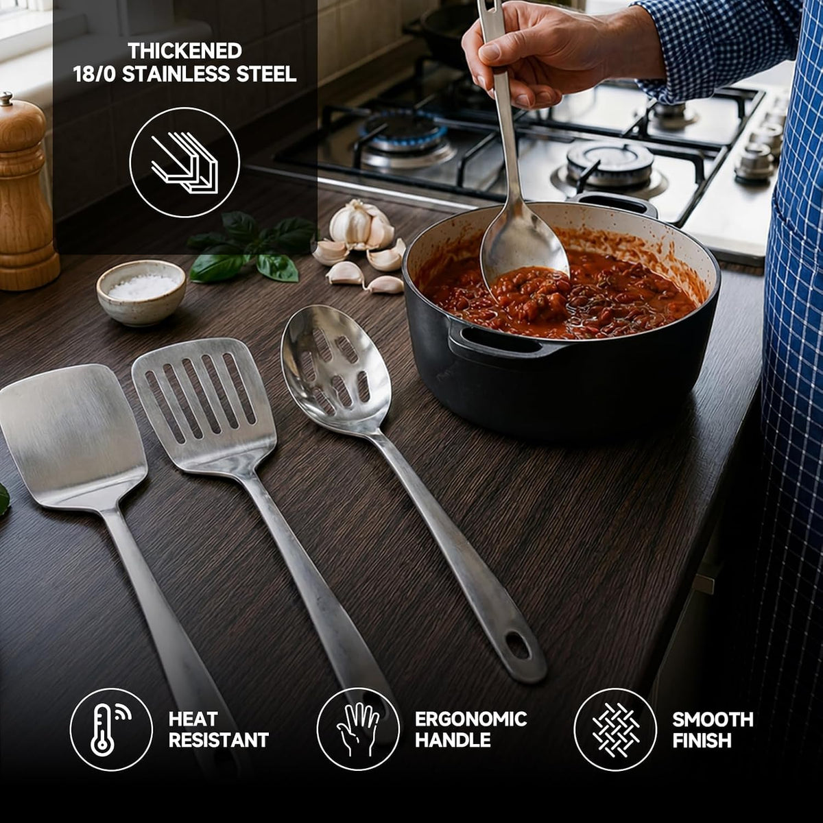 4PCS Stainless Steel Kitchen Cooking Utensils Spatula & Spoons Set