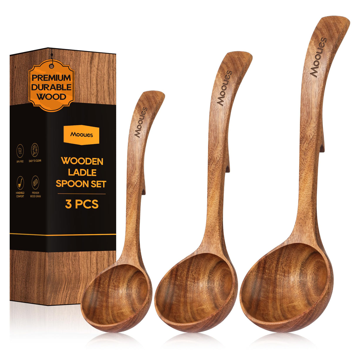 Mooues Wooden Kitchen Utensil Set, 9 Piece Natural Teak with Spoon Rest