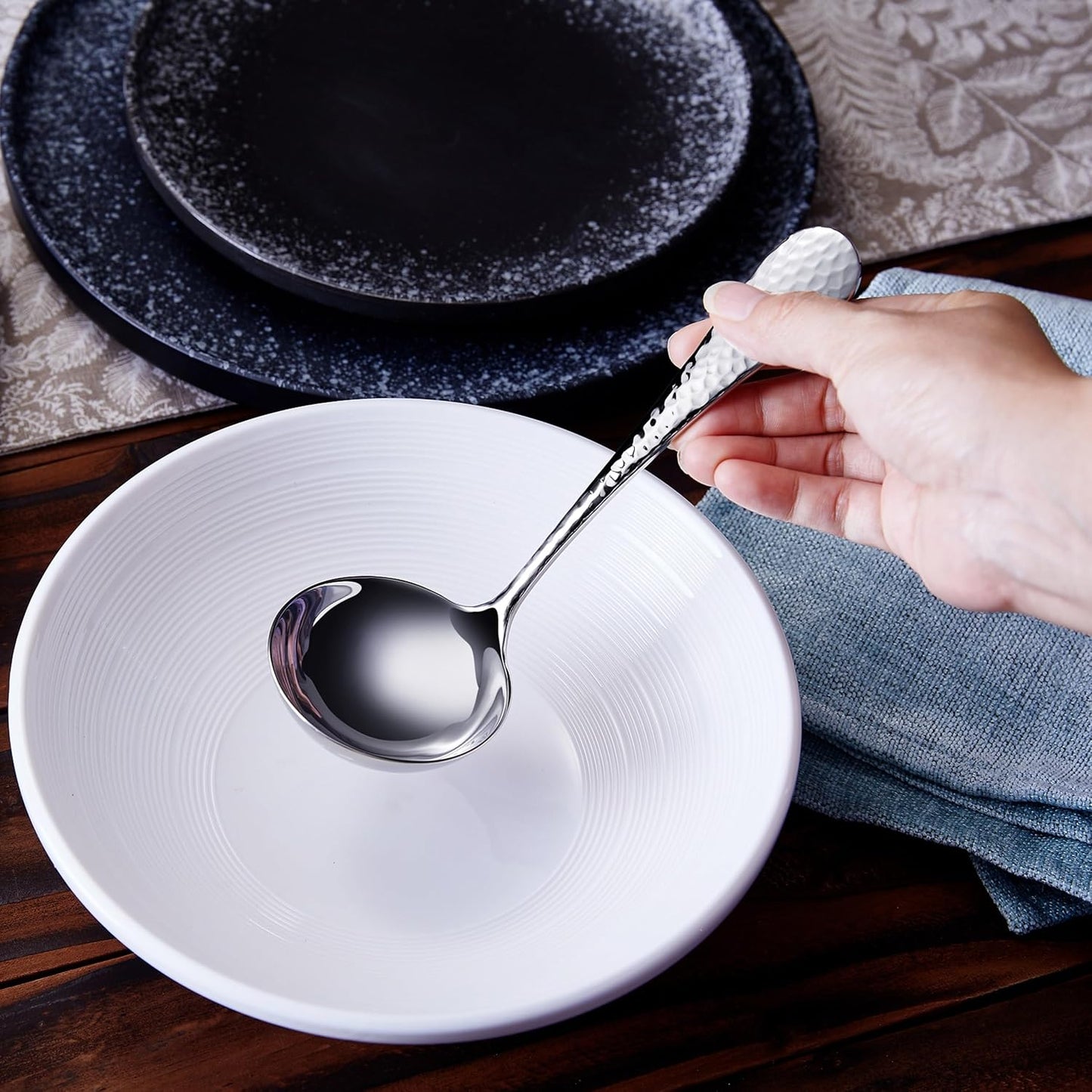KEAWELL Premium 7.3-Inch Hammered 18/10 Stainless Steel Gravy Ladle