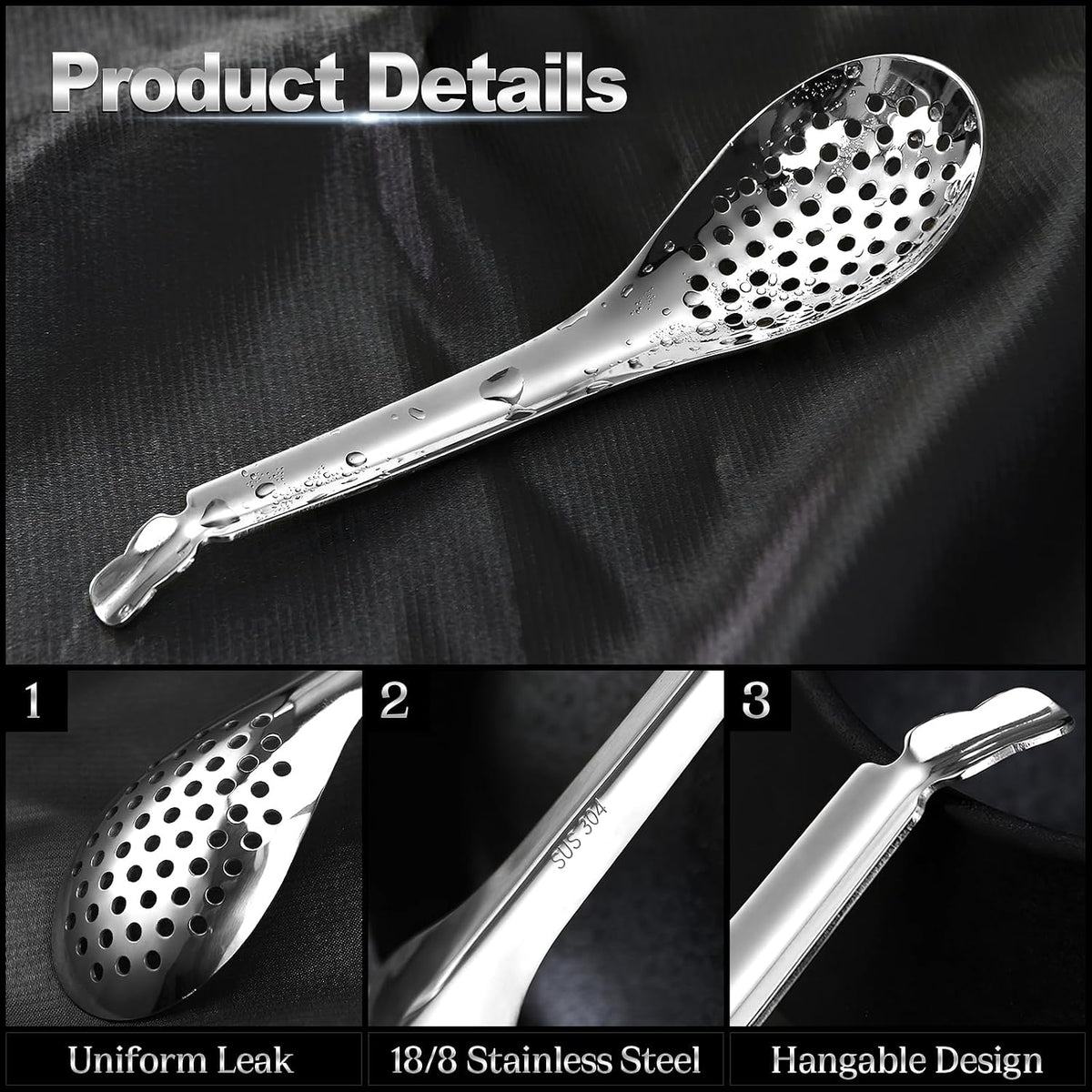 Stainless Steel Slotted Spoons Set of 2, Small Caviar Spoons for Egg Separator, Spherification & Molecular Gastronomy, Fine Mesh Skimmer