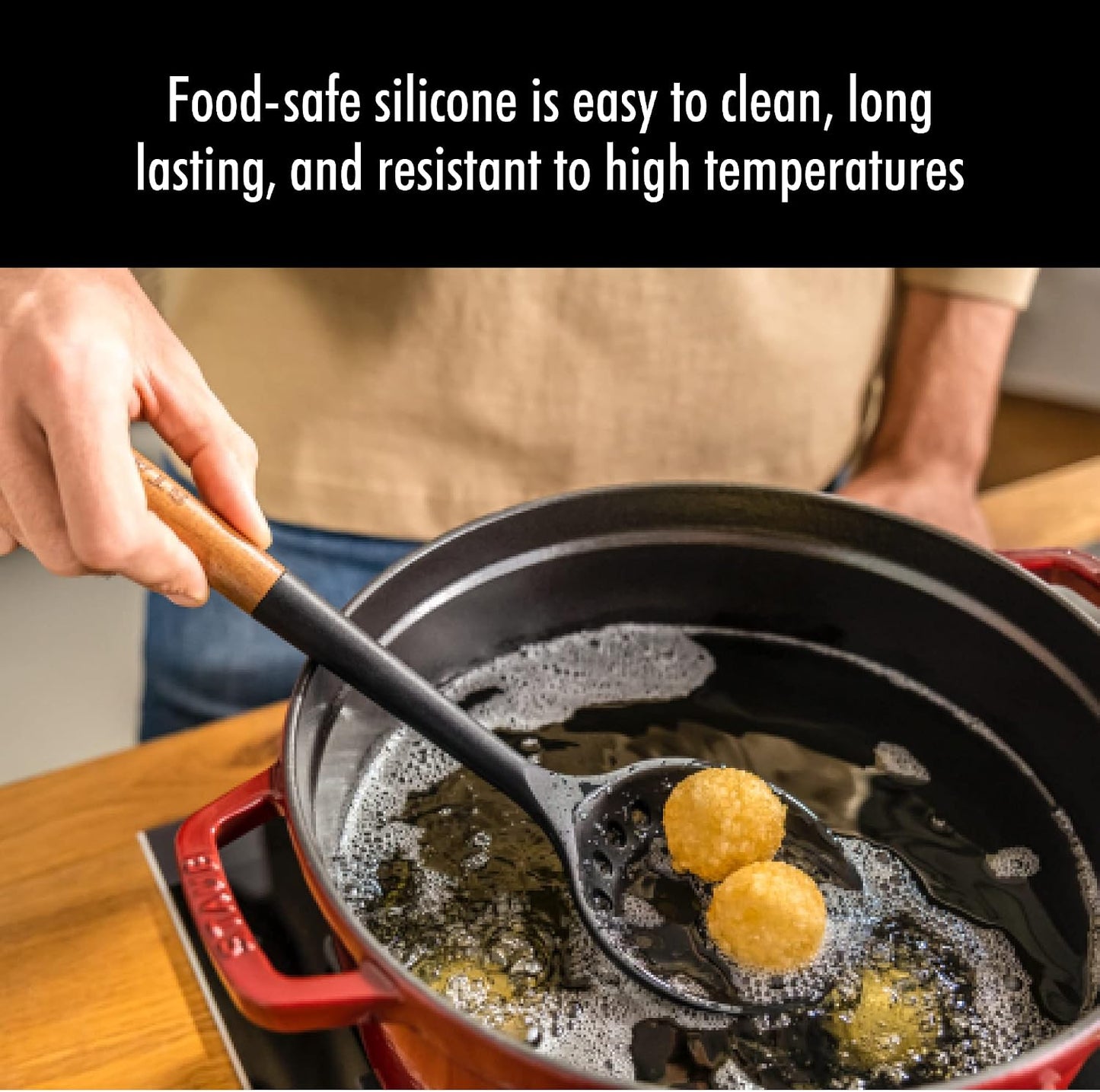 Staub Silicone with Wood Handle Cooking Utensil, Skimming Ladle