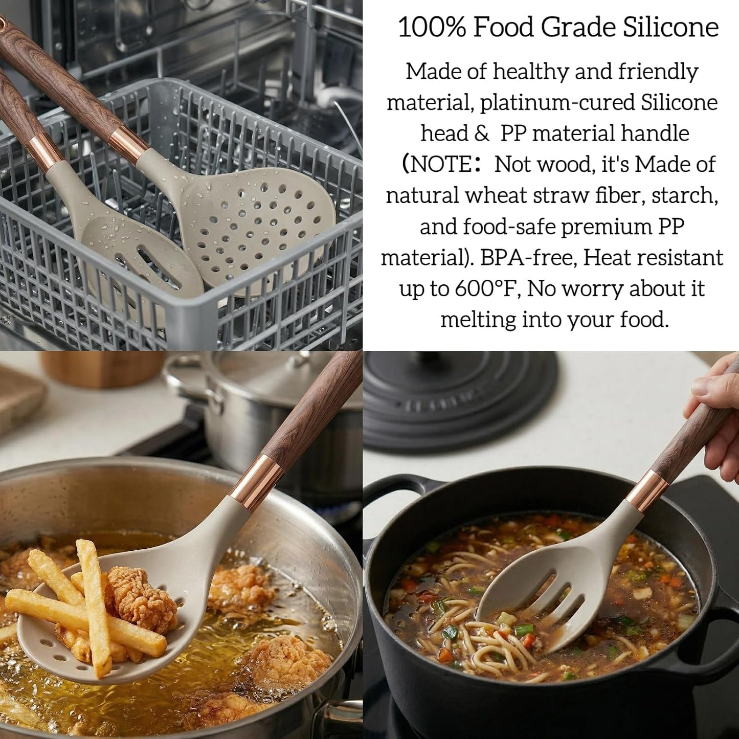 LorisArm Slotted Spoon & Skimmer Spoon 2 PC, 13" Silicone Kitchen Strainer Skimmer for Straining Pasta/Cooking/Frying, Non Stick Kitchen Utensils Pasta Spoons.