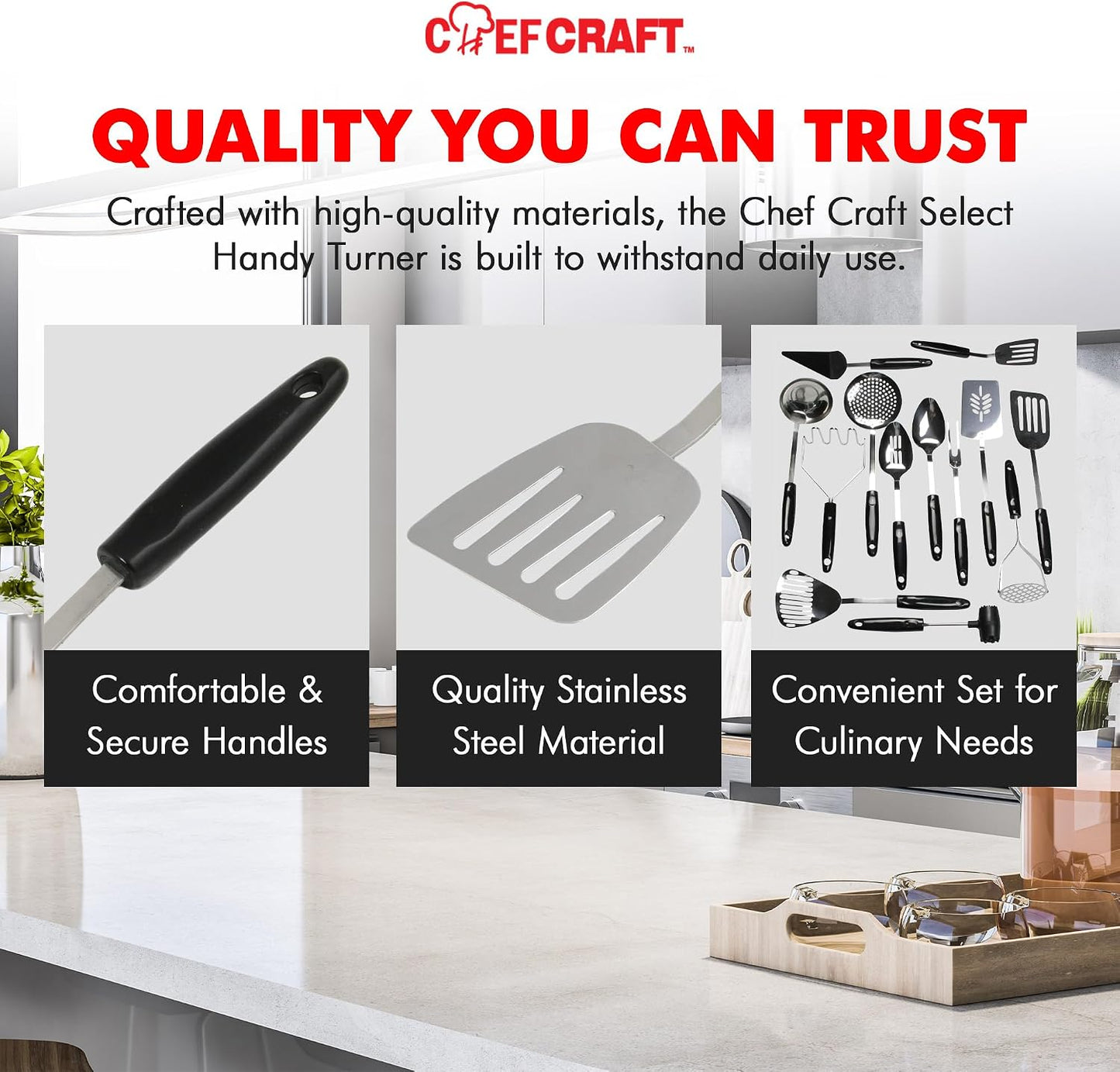 Chef Craft Select Turner/Spatula, 10.5 inch, Stainless Steel