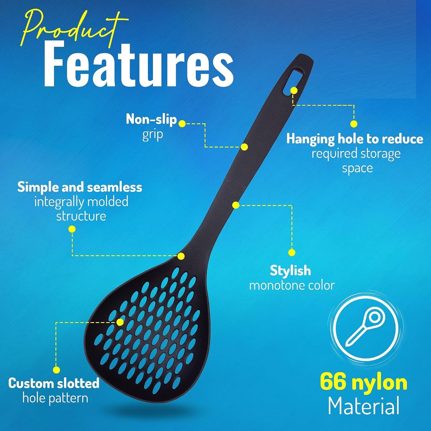 Nylon Slotted Spoon – 12.2" Lightweight, BPA-Free, Heat-Resistant, Non-Scratch Kitchen Utensil – Made in Japan