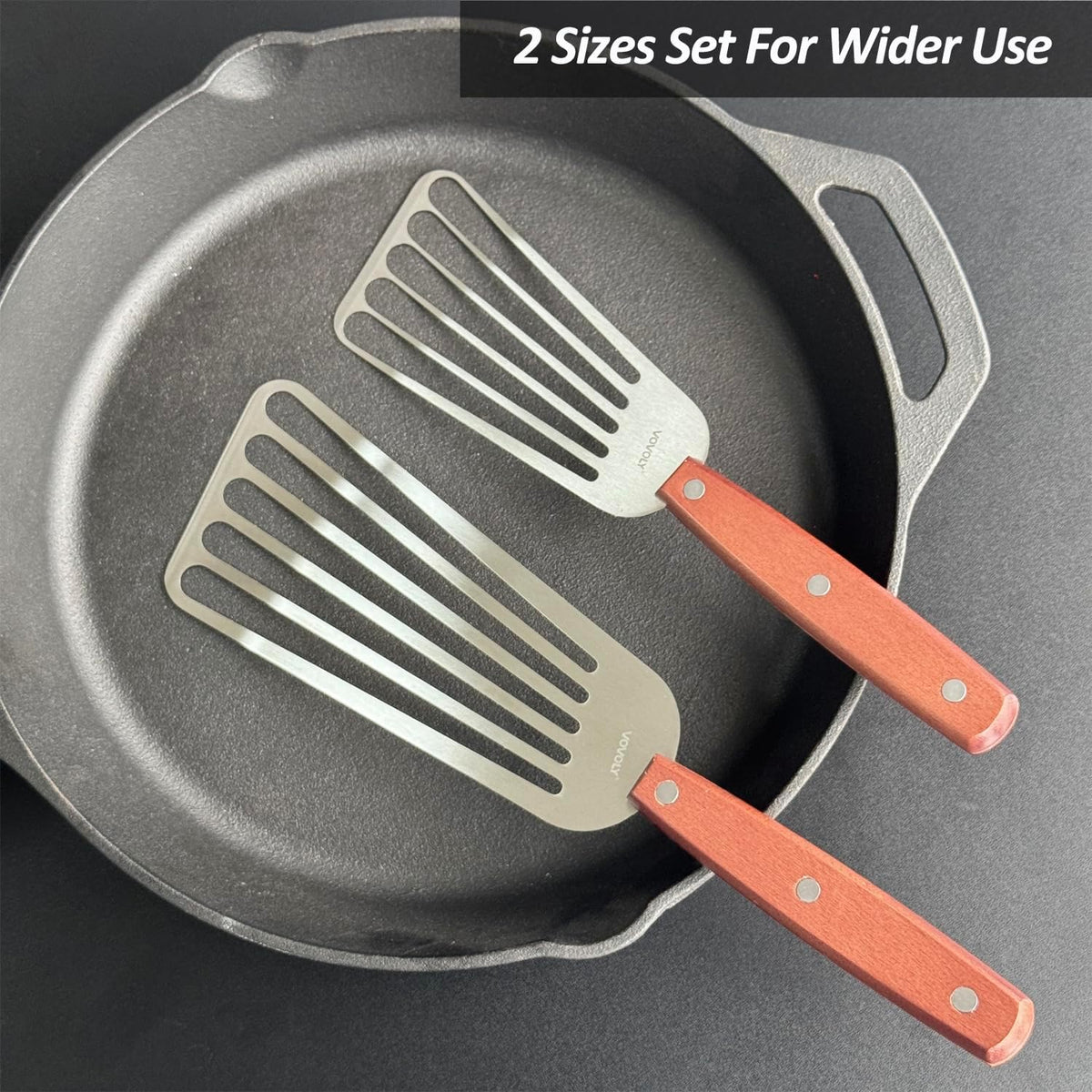 Fish Spatula Turner, Stainless Steel Slotted Spatulas Set - 3"x6"+4"x8"