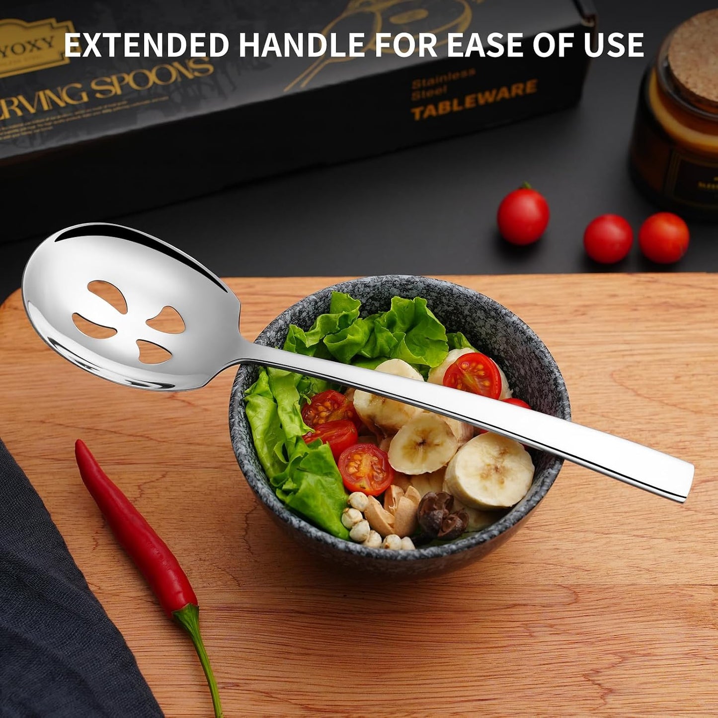 4 Piece Stainless Steel Serving Spoons Set - 2 Large, 2 Slotted, 9.2-Inch, Dishwasher Safe, for Parties/Kitchen/Buffet/Catering