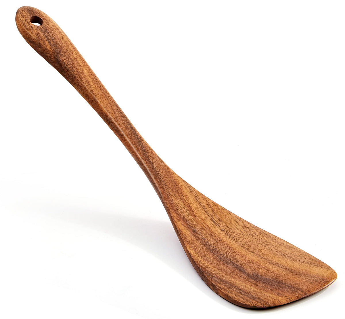 Jilla-hla Wooden Spatula Nonstick Turner Acacia Wood, Right Long Handle Flat Frying Spatulas Handmade for Mother Wife Grandma Her Kitchen Gift, Ideal Cookware Utensils for Cooking Eggs, Fish, Pancakes