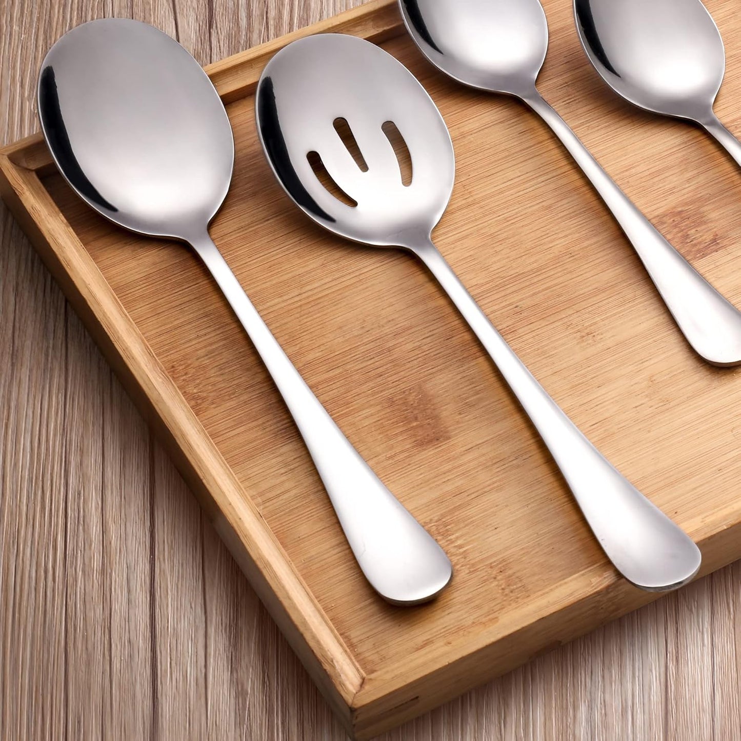 6 PCS Serving Spoons Set, 8.7 Inch Serving Spoon, Slotted Spoons, Silver