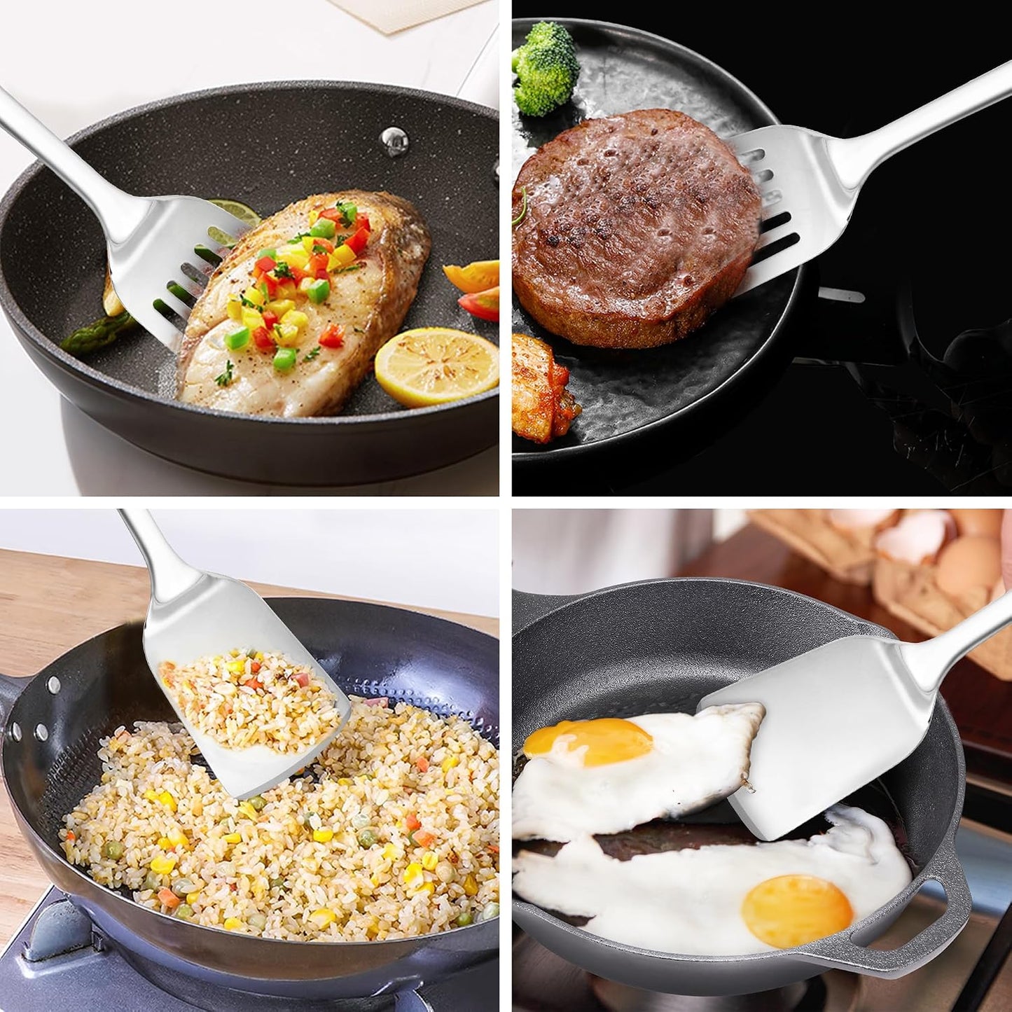 14-in Spatula Set, 18/0 Stianless Steel Heavy Duty Turner & Slotted Spatula, Kitchen Cooking Utensils Set, High Heat Resistant, Grilling Frying Serving Food, Pack of 2