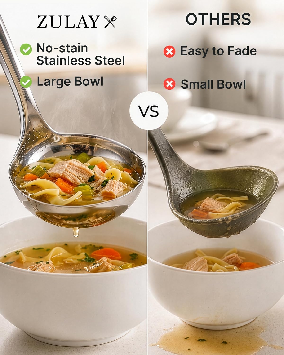 Zulay Kitchen Premium Soup Ladle - 12" Stainless Steel with Non-Slip Silicone Handle