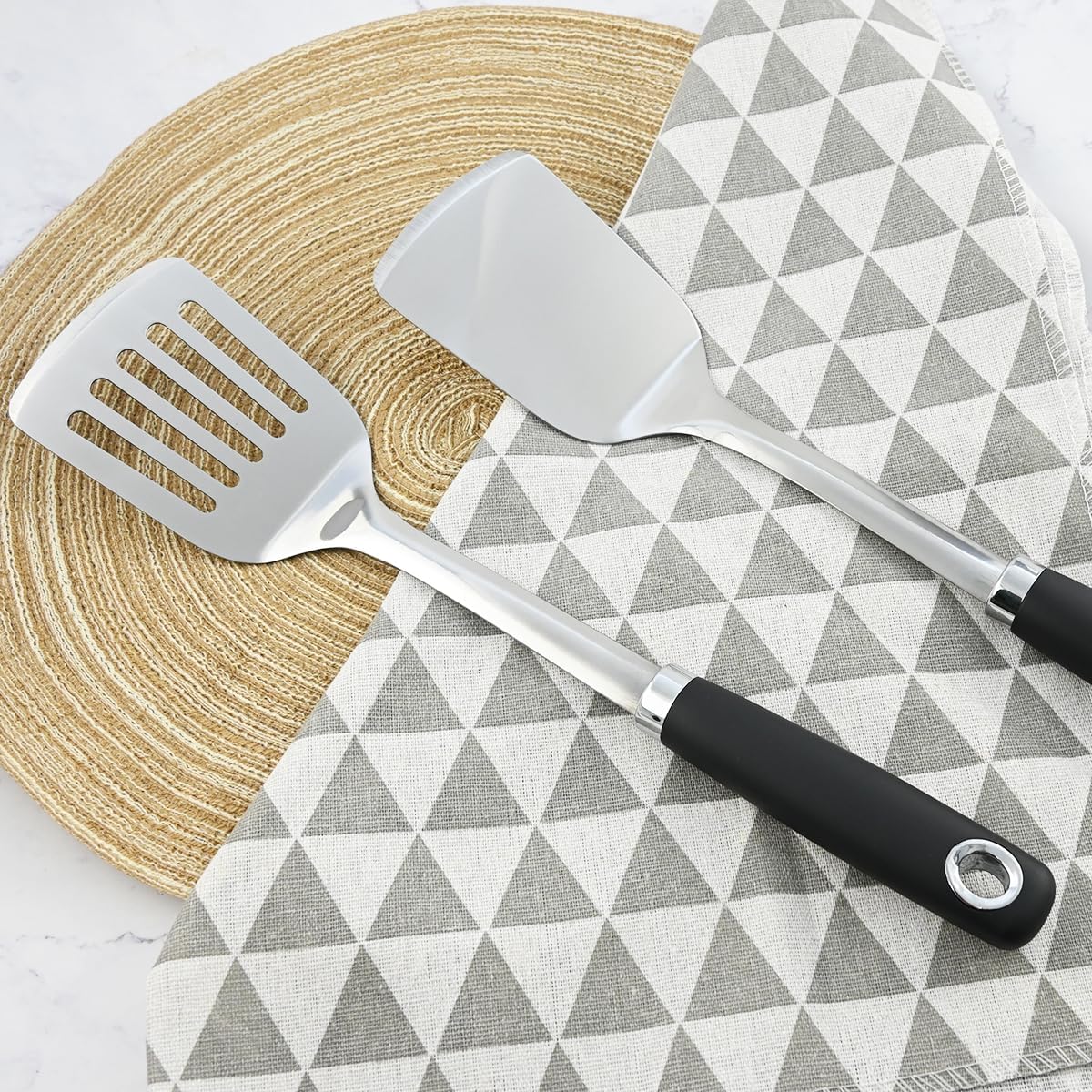 14-in Spatula Set, 18/0 Stianless Steel Heavy Duty Turner & Slotted Spatula, Kitchen Cooking Utensils Set, High Heat Resistant, Grilling Frying Serving Food, Pack of 2