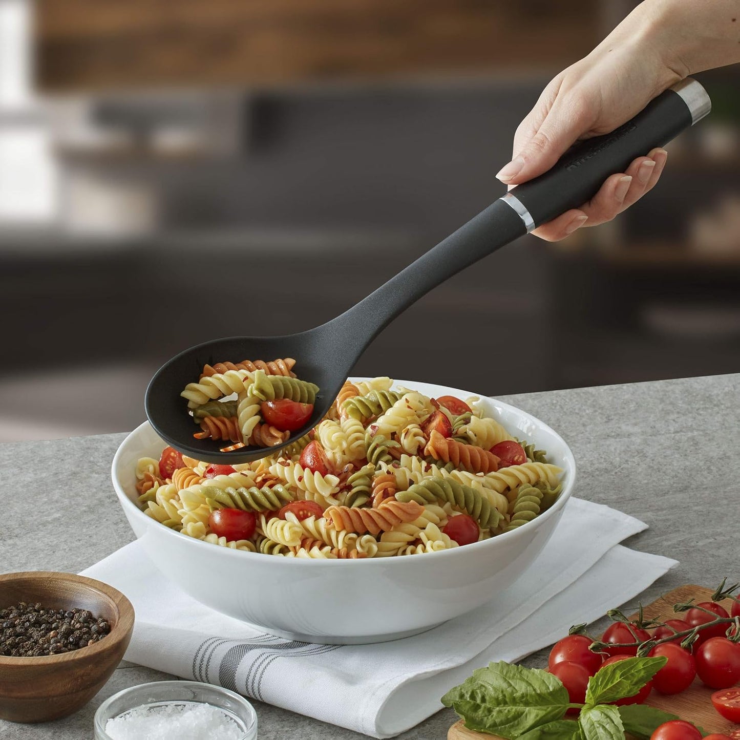 KitchenAid KO004OHOBA Gourmet Nylon Slotted Spoon,Matte Black