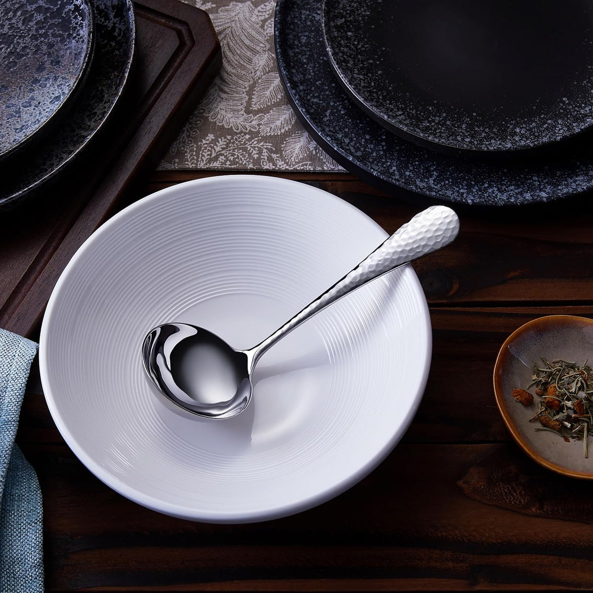 KEAWELL Premium 7.3-Inch Hammered 18/10 Stainless Steel Gravy Ladle