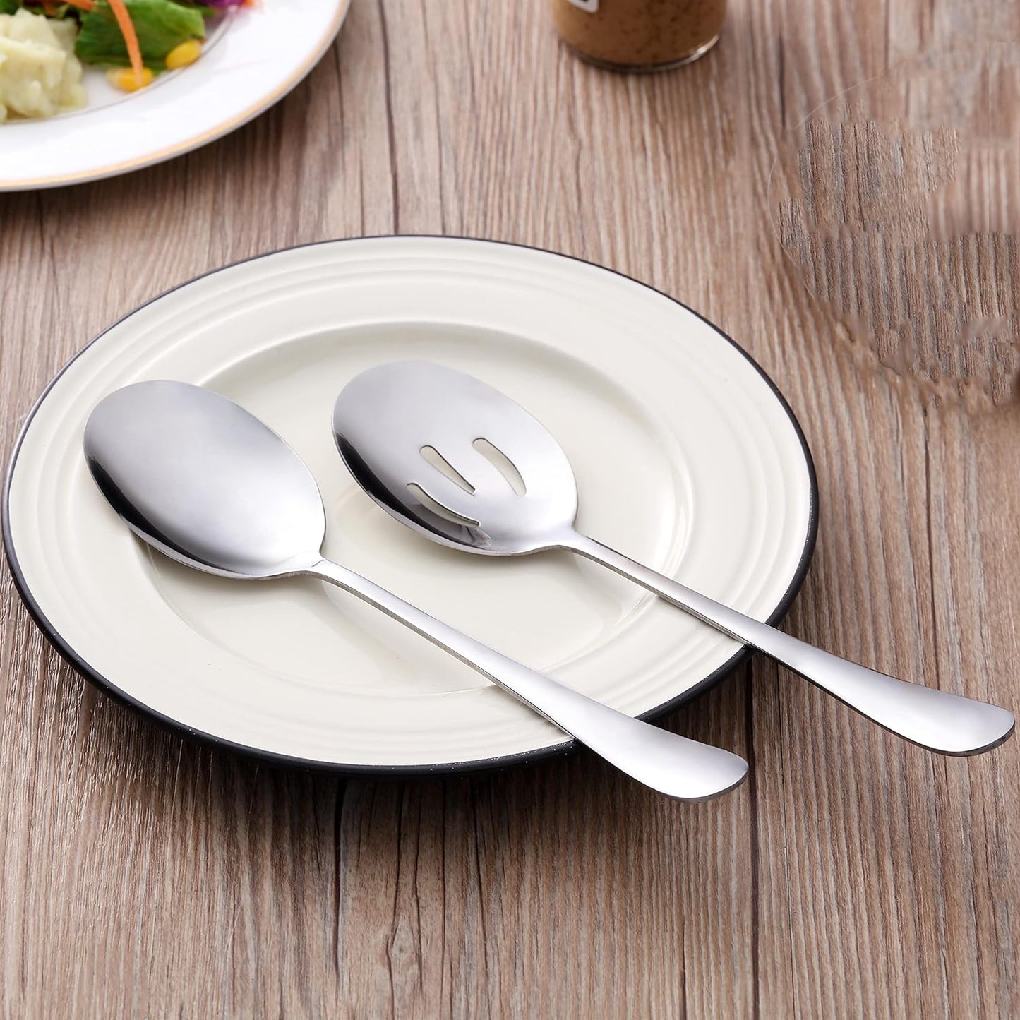 6 PCS Serving Spoons Set, 8.7 Inch Serving Spoon, Slotted Spoons, Silver