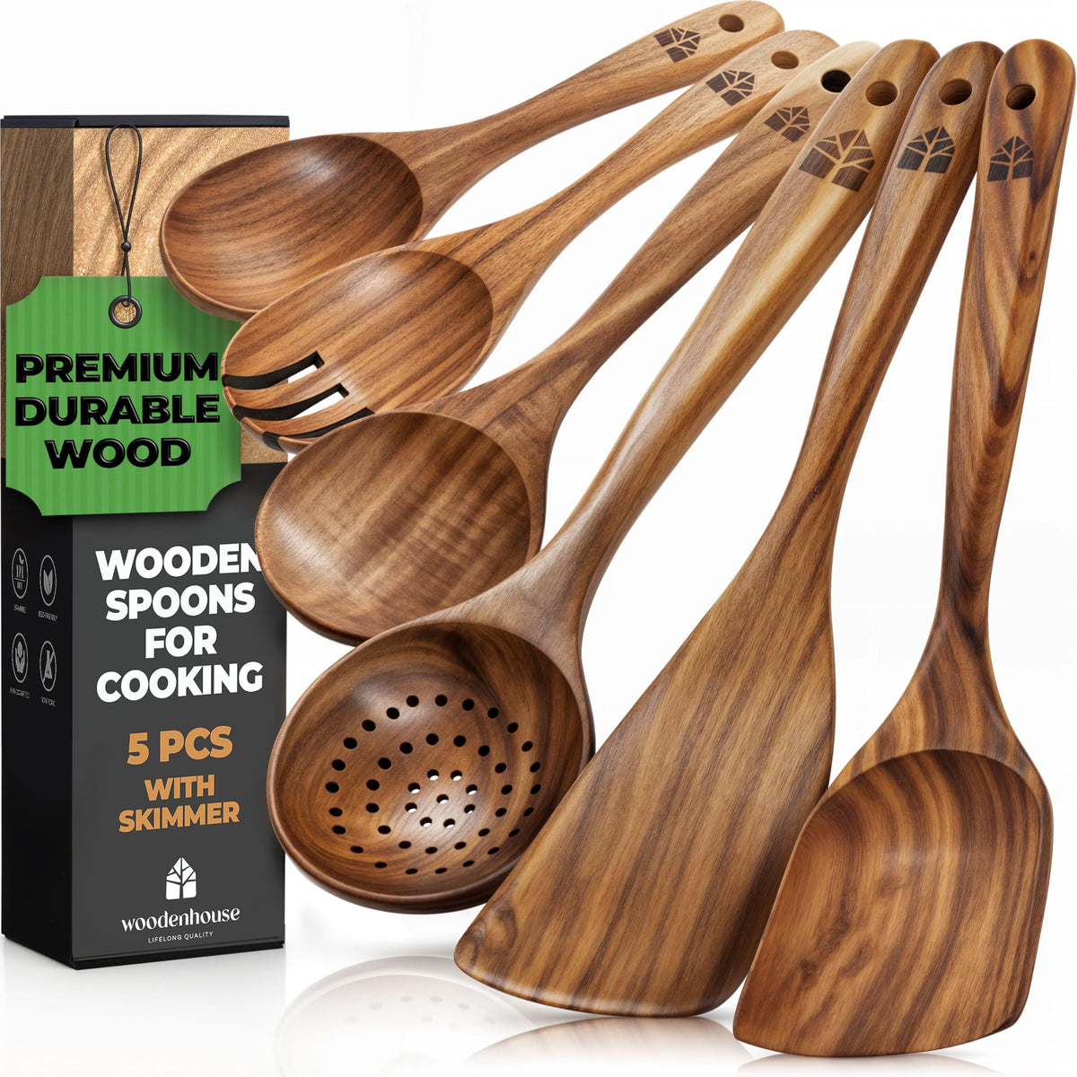 Wooden Spoons for Cooking, 10 Pcs Teak Wood Utensil Set for Nonstick